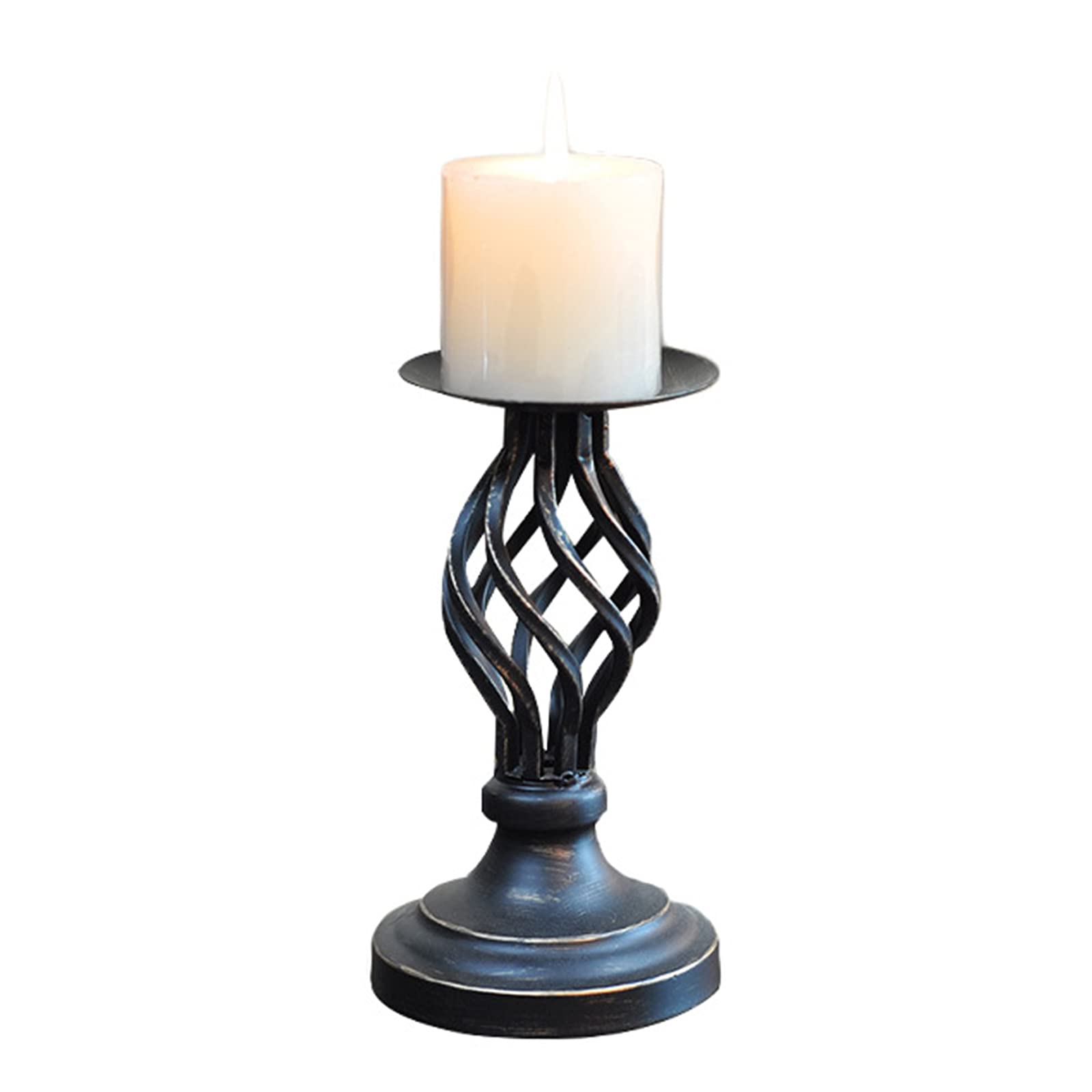 Vintage Iron Candlestick Holder - Black Hollow Candle Pillar for Dining Table, Living Room & Bar Decor - 11.5×20.5cm - Perfect for Romantic Dinners, Holiday Centerpieces & Cozy Home Ambiance