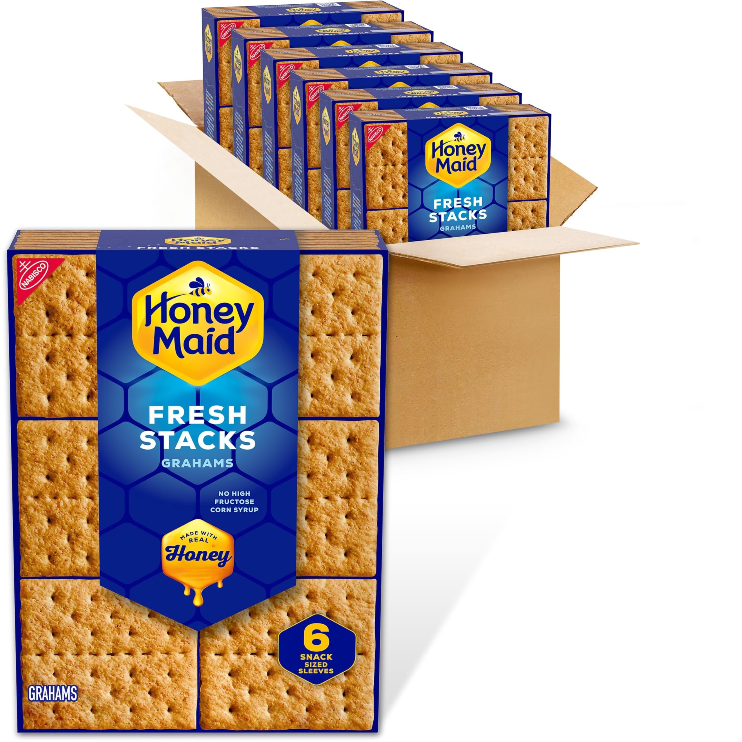 Honey Maid Fresh Stacks Graham Crackers - 6 Boxes (36 Snack Packs) | Bulk Travel Snacks for Kids, Hiking & Office | Crunchy Cinnamon Flavored Cookies for Lunchboxes & Camping
