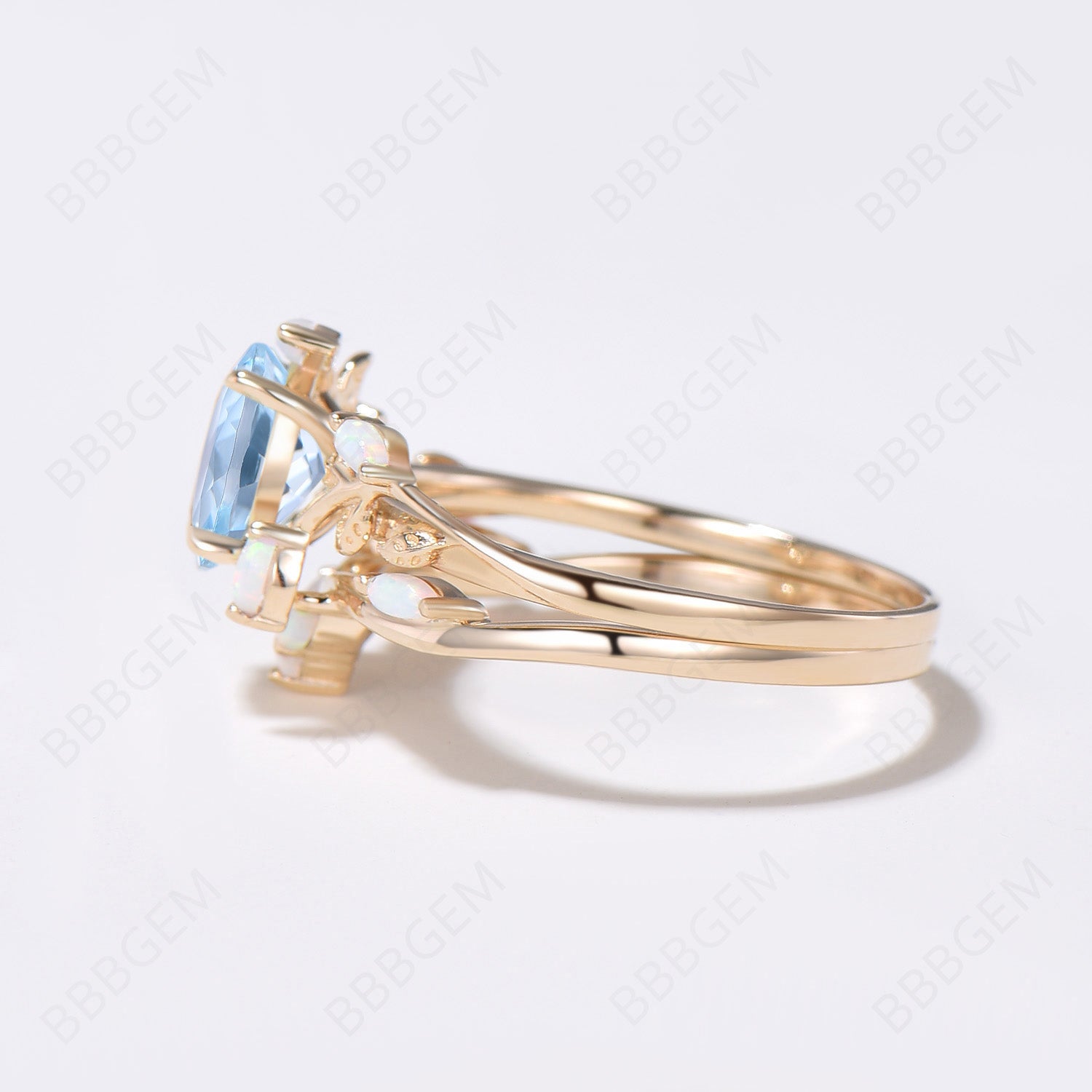 Twig Vine Aquamarine Opal Engagement Ring - Nature Inspired Wedding Band for Women, Dainty Leaf Design Jewelry Gift for Bride, Anniversary & Proposal - Perfect for Outdoor & Boho Weddings