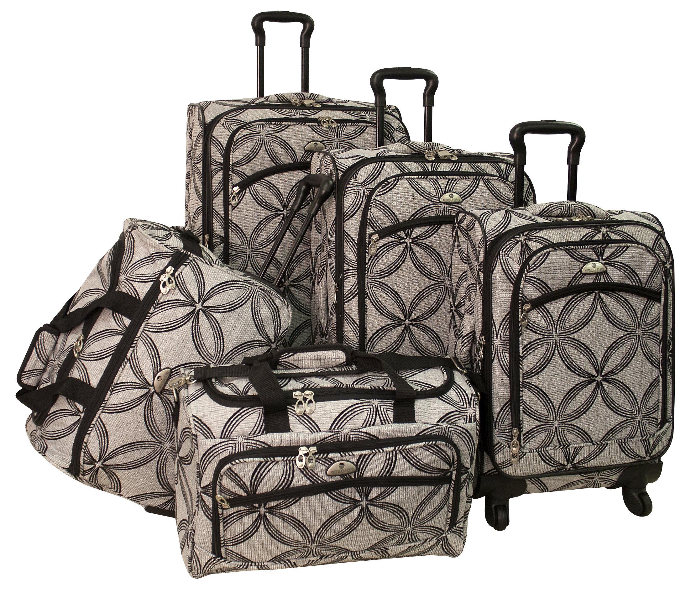 American Flyer Luggage Silver Clover 5-Piece Spinner Set - Black & Gray (One Size) | Durable Expandable Suitcase for Travel, Business Trips & Family Vacations