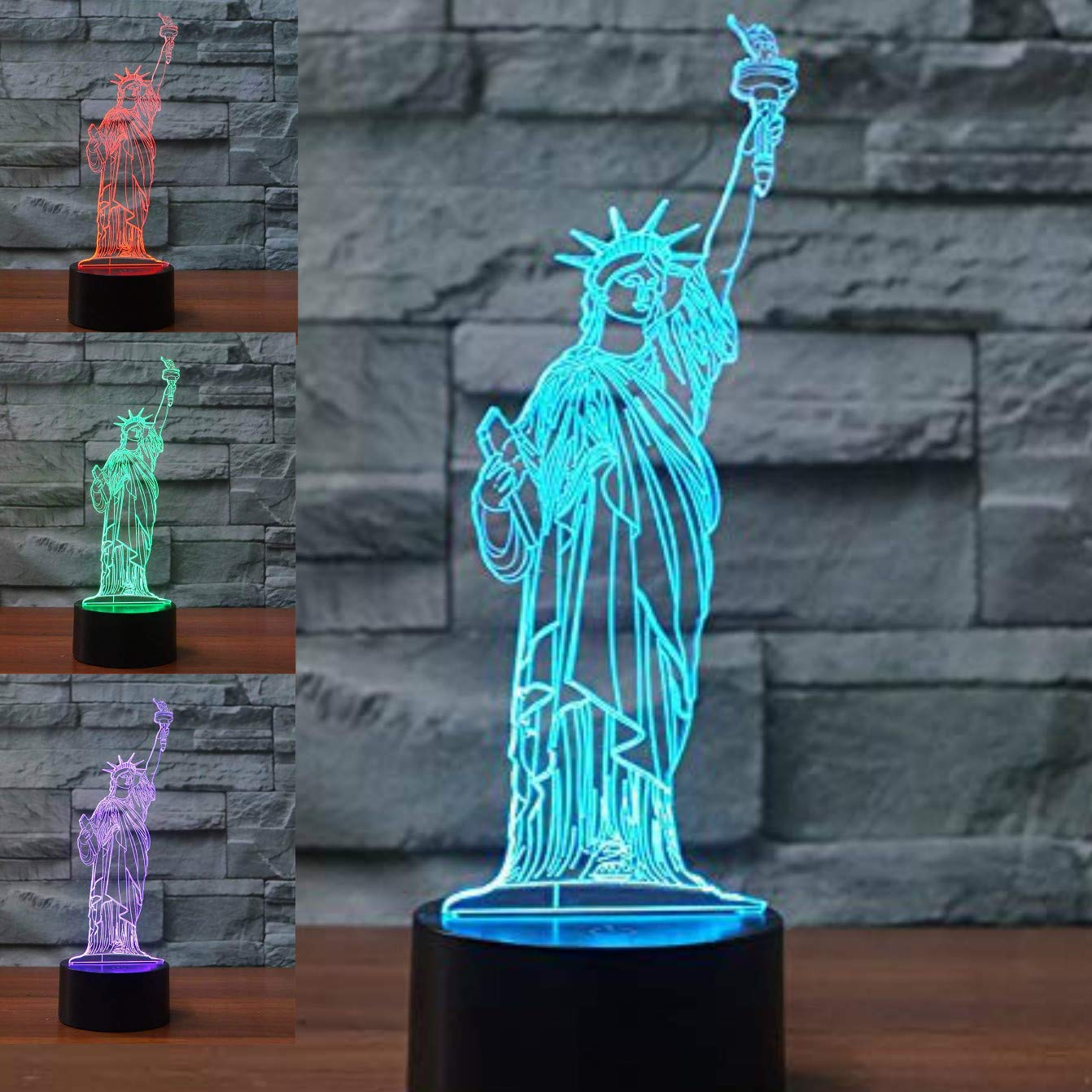 3D Statue of Liberty Night Light - LED Touch Switch Desk Lamp with 7 Color Changing Modes, Optical Illusion Decor for Home, Office, Kids Room - Perfect Gift for Christmas, Birthday & Home Decor