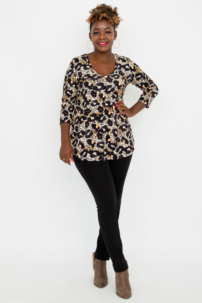Jackie 3/4 Sleeve Women's Tops - Soft Bamboo Fabric, Breathable & Comfortable, Leonine Print Fashion Tee for Casual Wear, Work & Outdoor Activities
