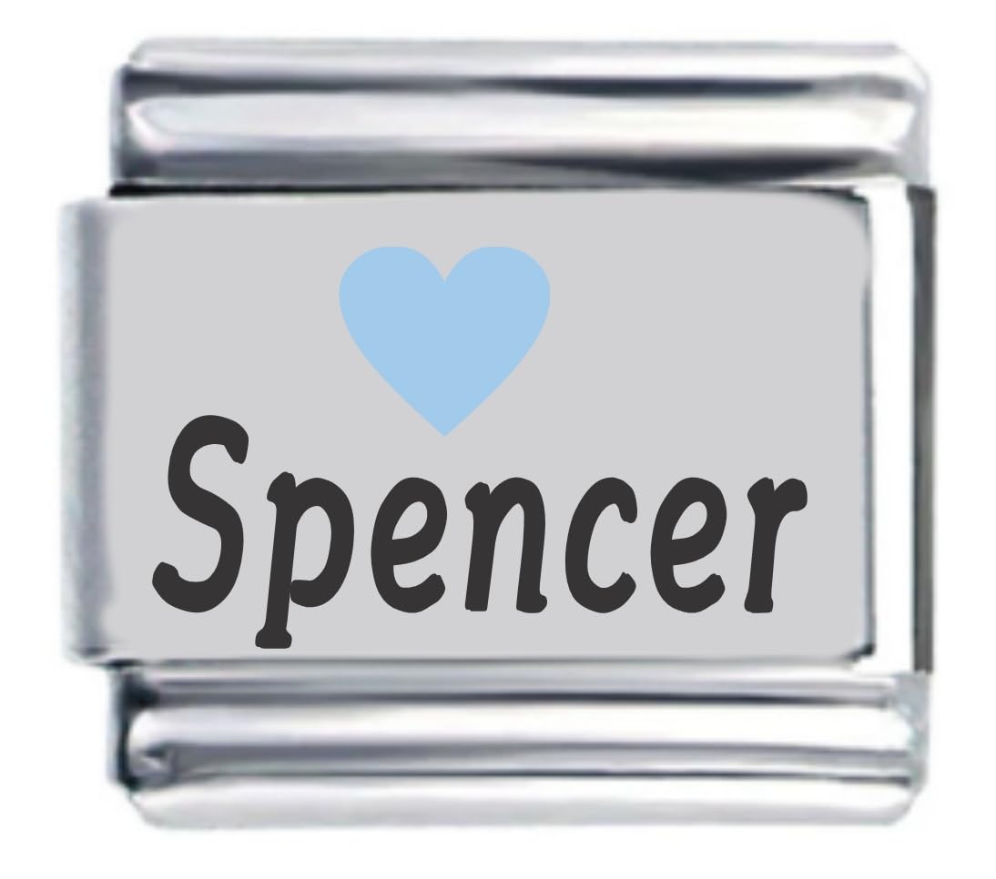 Light Blue Heart Laser Engraved Italian Charm Link Bracelet - Personalized Name Jewelry for Women - Perfect for Gifts, Friendship Bracelets & Special Occasions