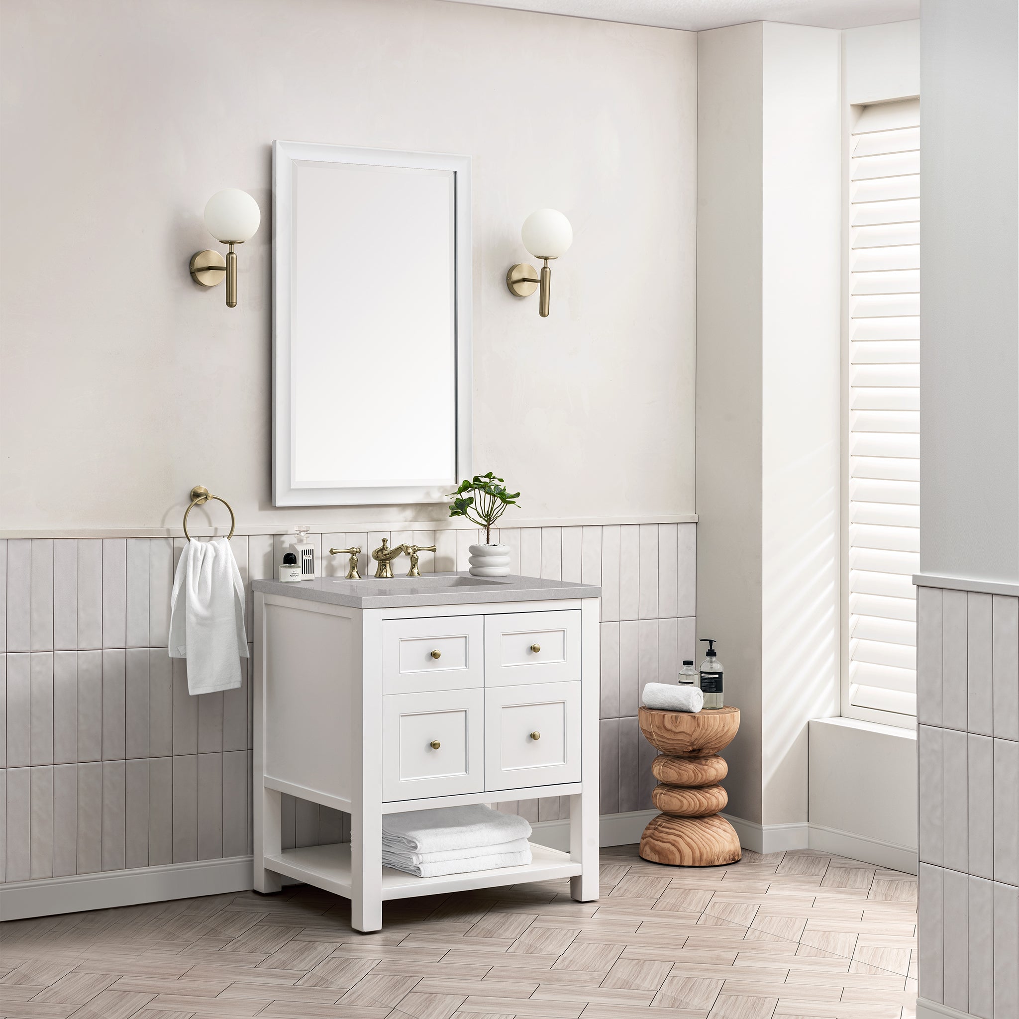 Breckenridge 30-Inch Single Bathroom Vanity Set with 3CM Eternal Serena Top in Bright White - Perfect for Modern and Small Bathroom Spaces
