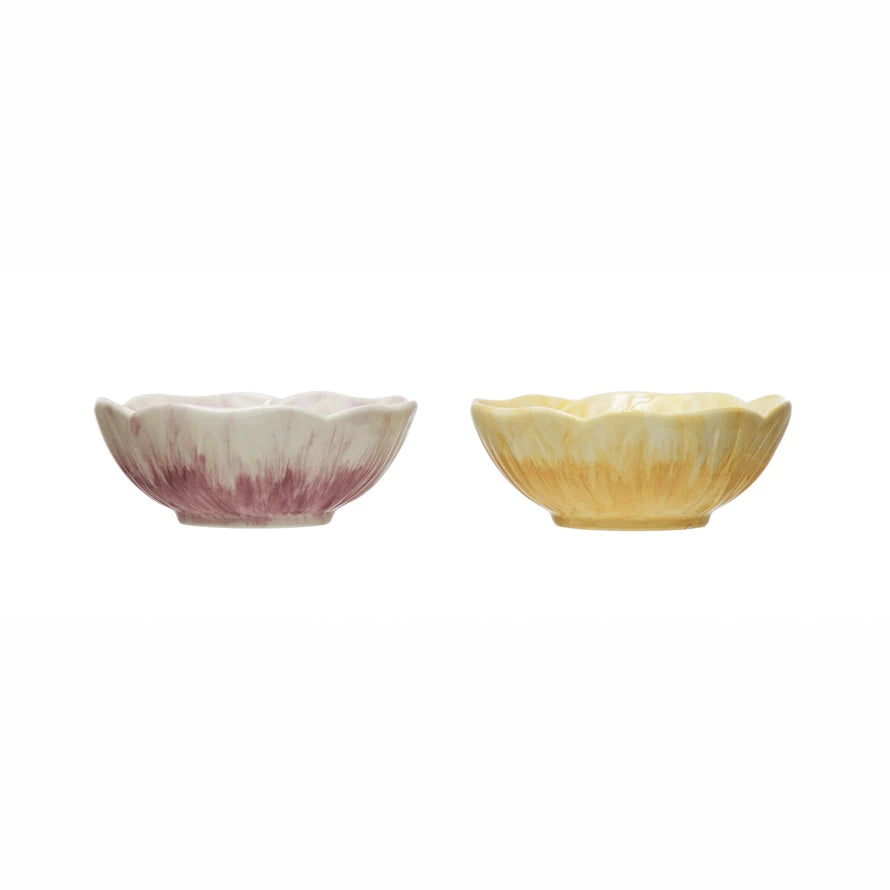 Hand Painted Stoneware Flower Bowls - Ceramic Decorative Serving Bowls for Salads, Fruits, Snacks | Perfect for Home Decor, Kitchen, Dining Table & Gift Giving