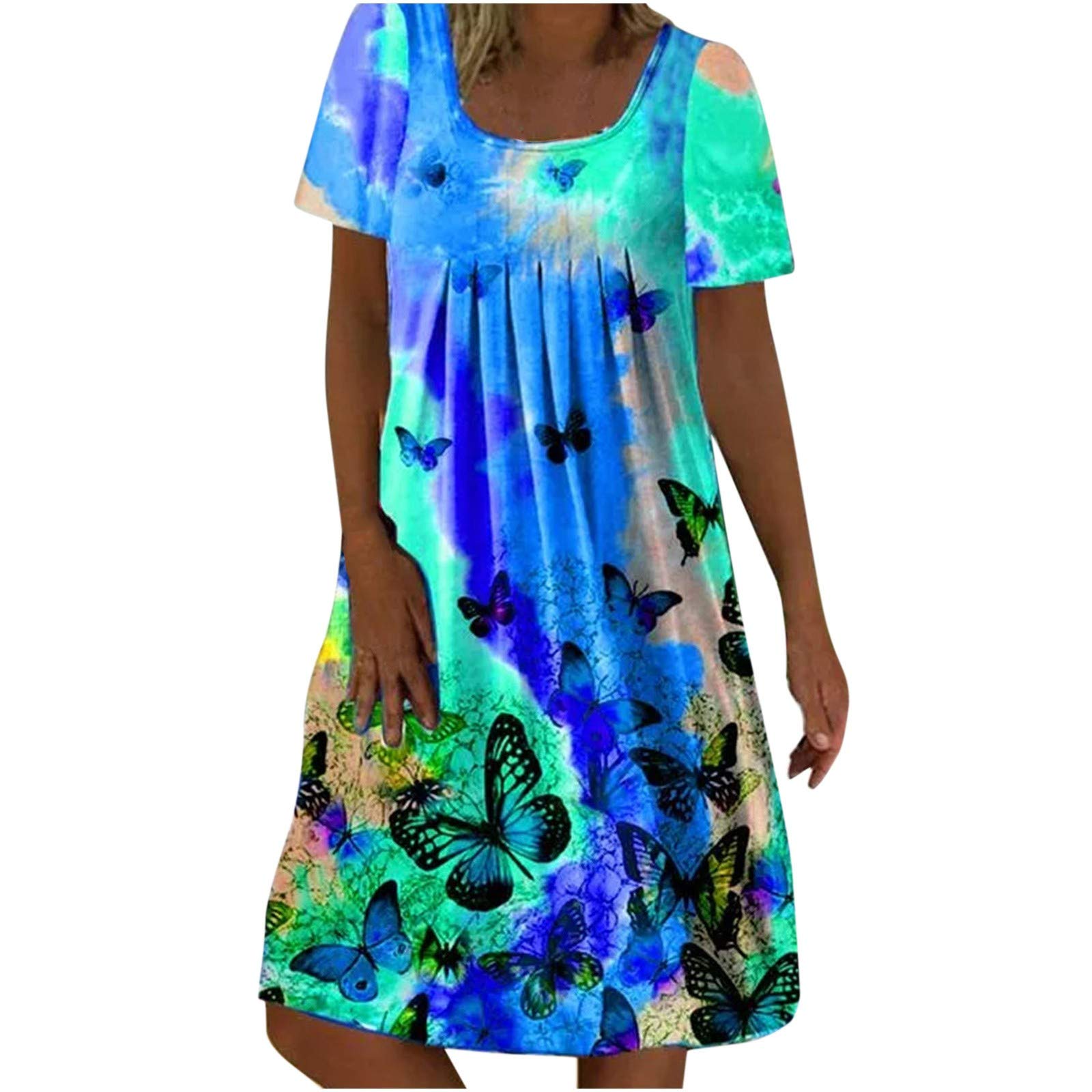 Women's Red Butterfly Print Maxi Dress - Casual Round Neck Short Sleeve Beach Dress for Summer Vacation & Outdoor Parties | Fashionable Flowy Long Dress for Women