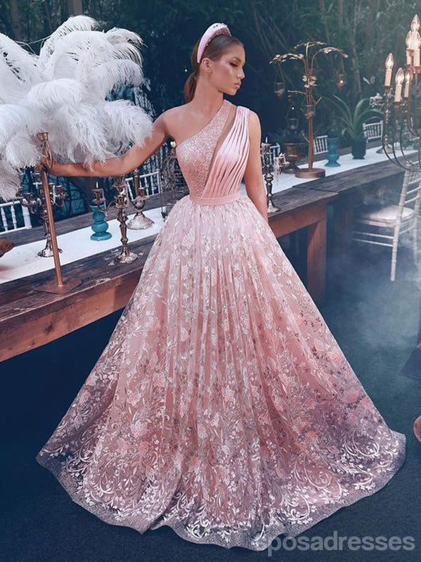 Elegant Pink One Shoulder A-Line Maxi Prom Dress for Women - Formal Evening Gown for Homecoming, Wedding, Party & Special Occasions