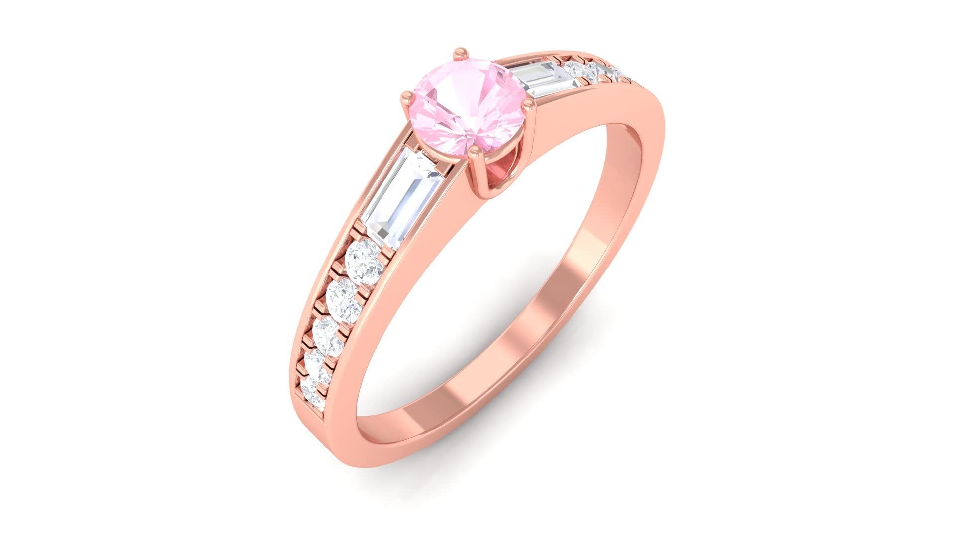 3/4 CT Rose Quartz Engagement Ring with Diamond Accent - 14K Solid Gold Round Cut Solitaire Ring for Women - Perfect for Proposals, Anniversaries & Romantic Occasions