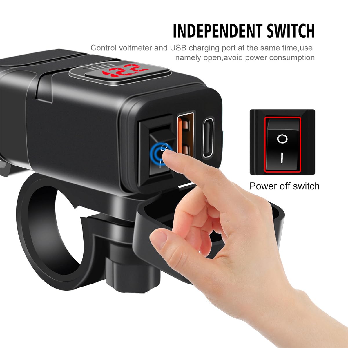 Waterproof Motorcycle USB Phone Charger with Voltmeter & ON/Off Switch - Dual QC 3.0 Fast Charging SAE to USB Adapter for Phone, Tablet, GPS - Ideal for Harley, Honda, Yamaha & Adventure Riding (Red)