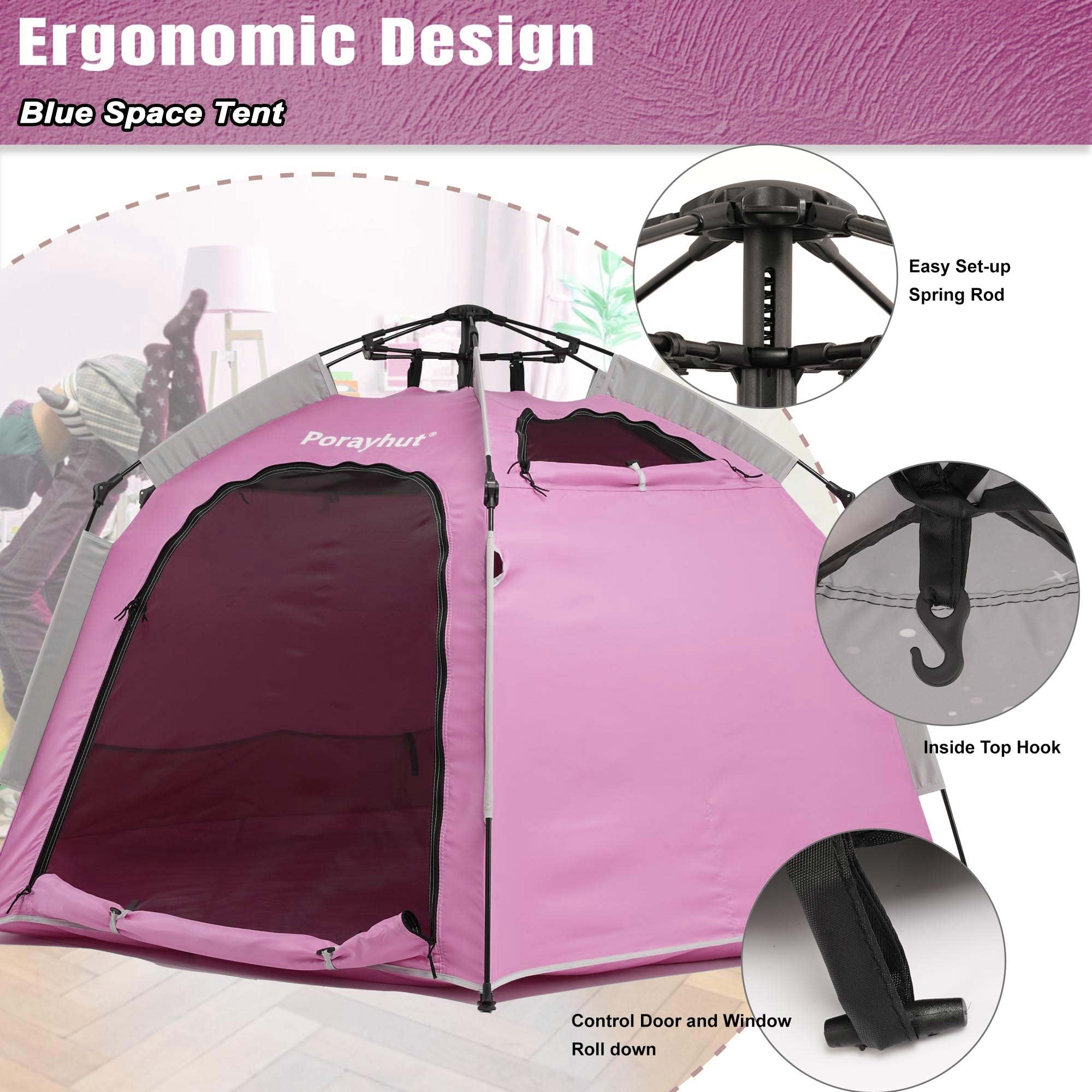 Portable Hexagon Kids Play Tent with LED Strip Lights - Indoor Children's Playhouse, Easy Setup Space Tent for 4-5 Kids | Perfect for Bedroom Play, Birthday Gifts & Dreamy Nighttime Adventures