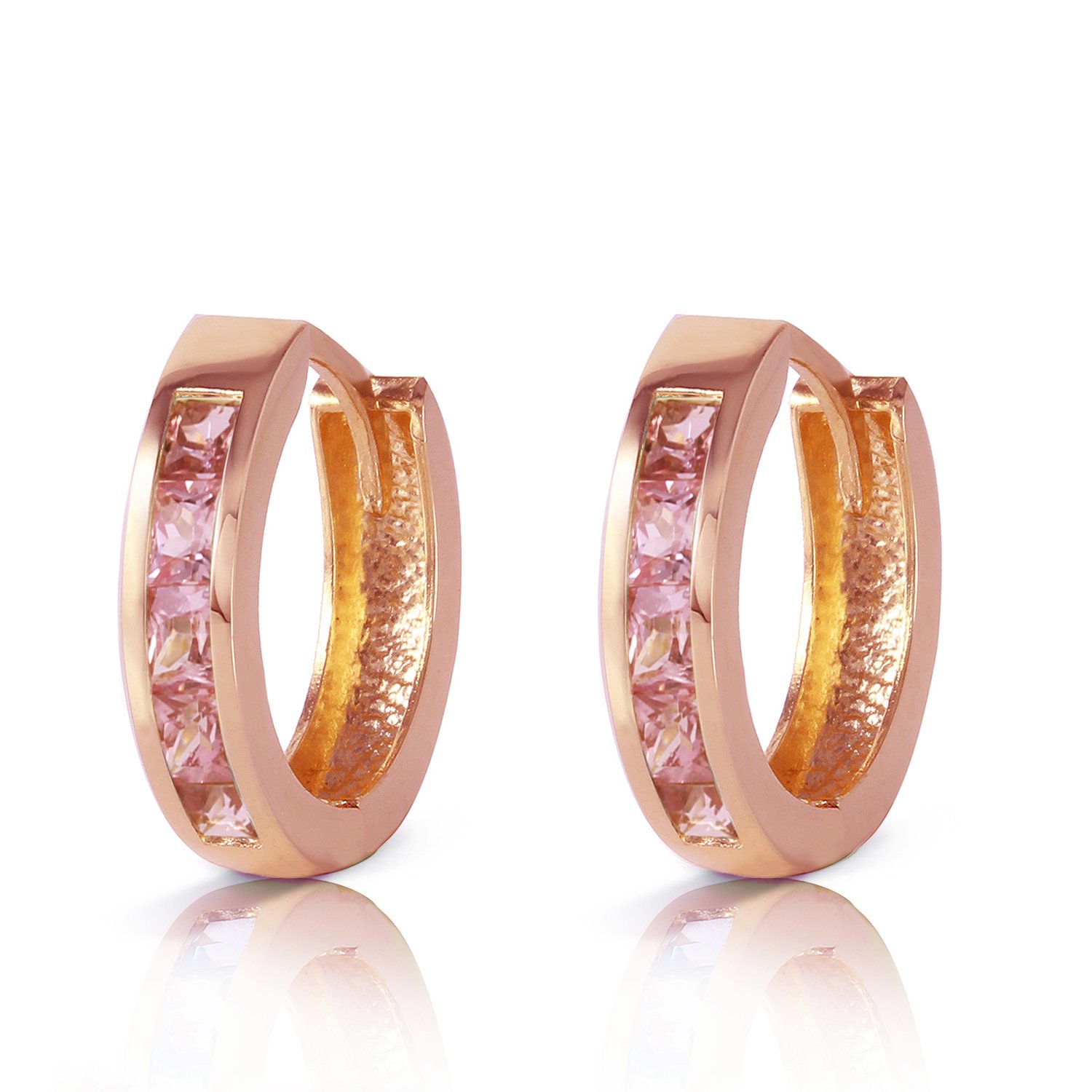 1.3 CTW 14k Solid Rose Gold Hoop Huggie Earrings with Pink Sapphire - Perfect for Everyday Wear, Date Nights & Special Occasions
