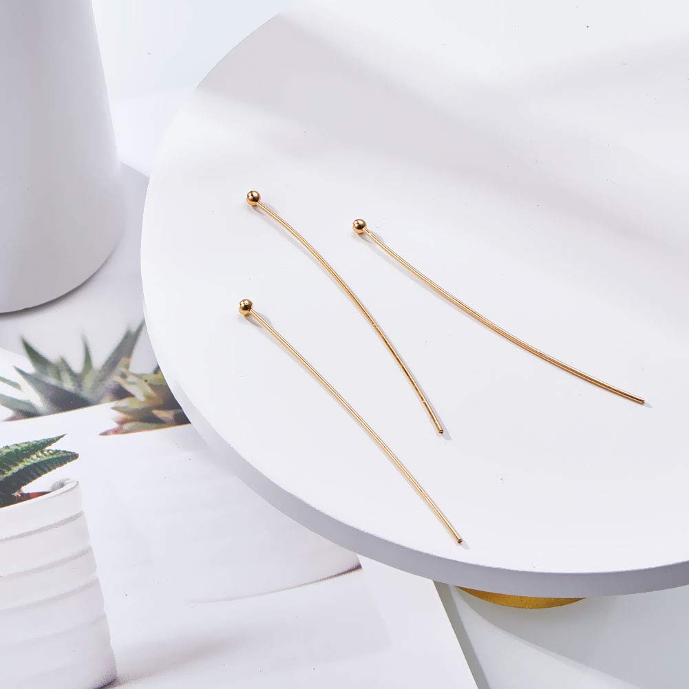 BENECREAT 100PCS 18K Real Gold Plated Ball Head Pins - 22 Gauge, 45mm (1.8