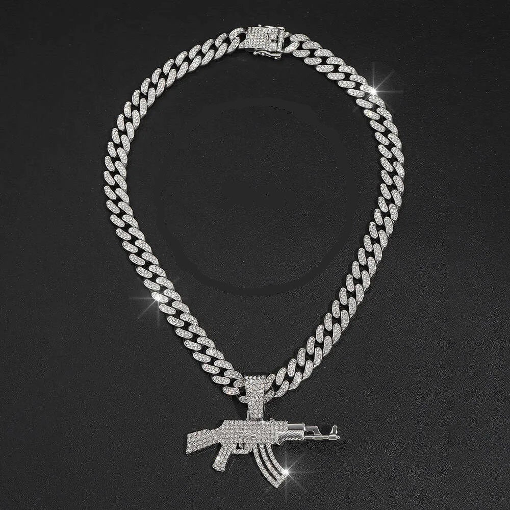 18K Gold AK47 Pendant Necklace for Men - Iced Out VVS Moissanite Hip Hop Gun Jewelry - Perfect for Rappers, Streetwear Fashion & Gift Giving