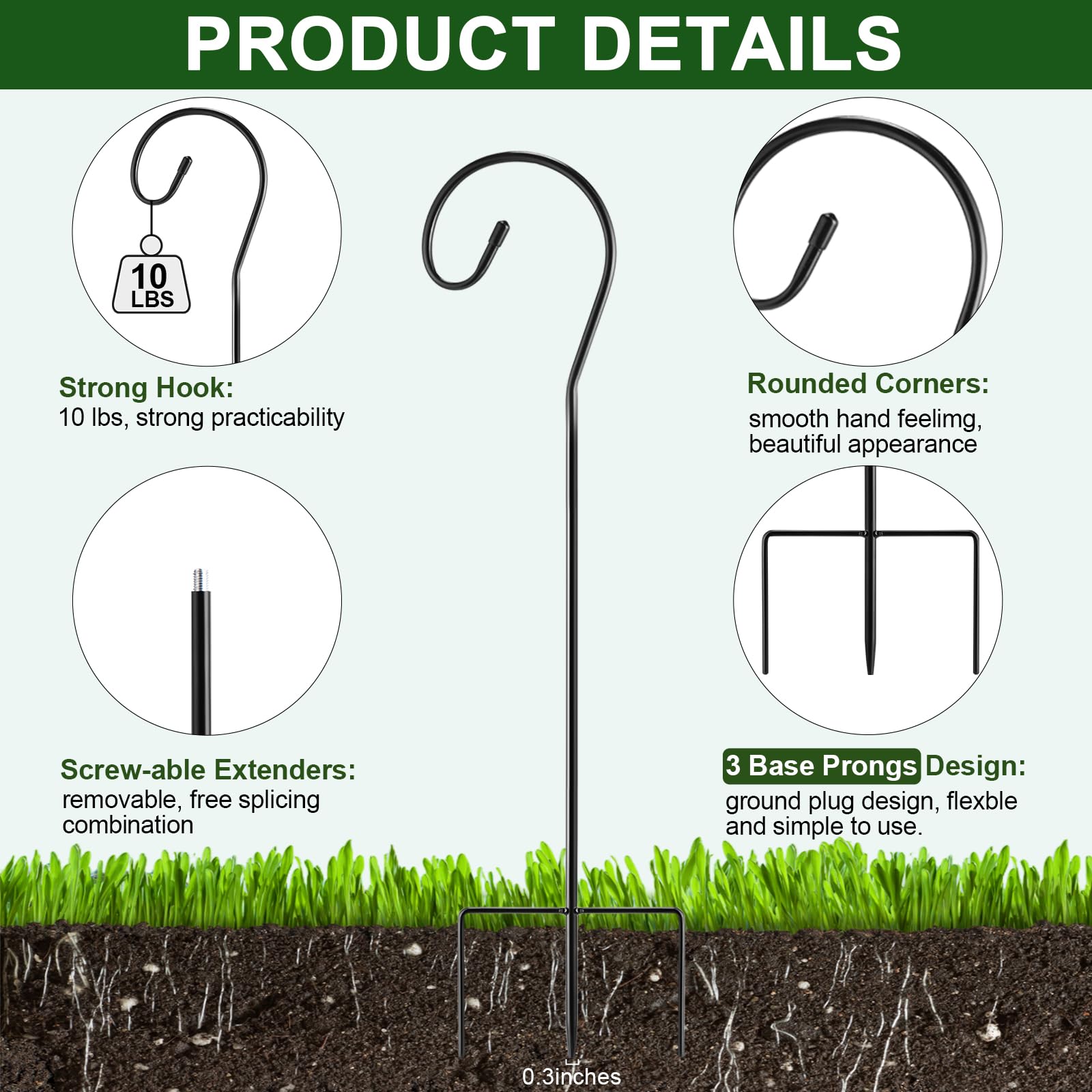 Therwen 24 Pack 32 Inch Heavy Duty Adjustable Shepherd Hooks for Outdoor - Bird Feeders, Hanging Plant Baskets, Solar Lights, Lanterns, Wedding & Garden Decor - Perfect for Patio, Backyard and Landscape Decoration
