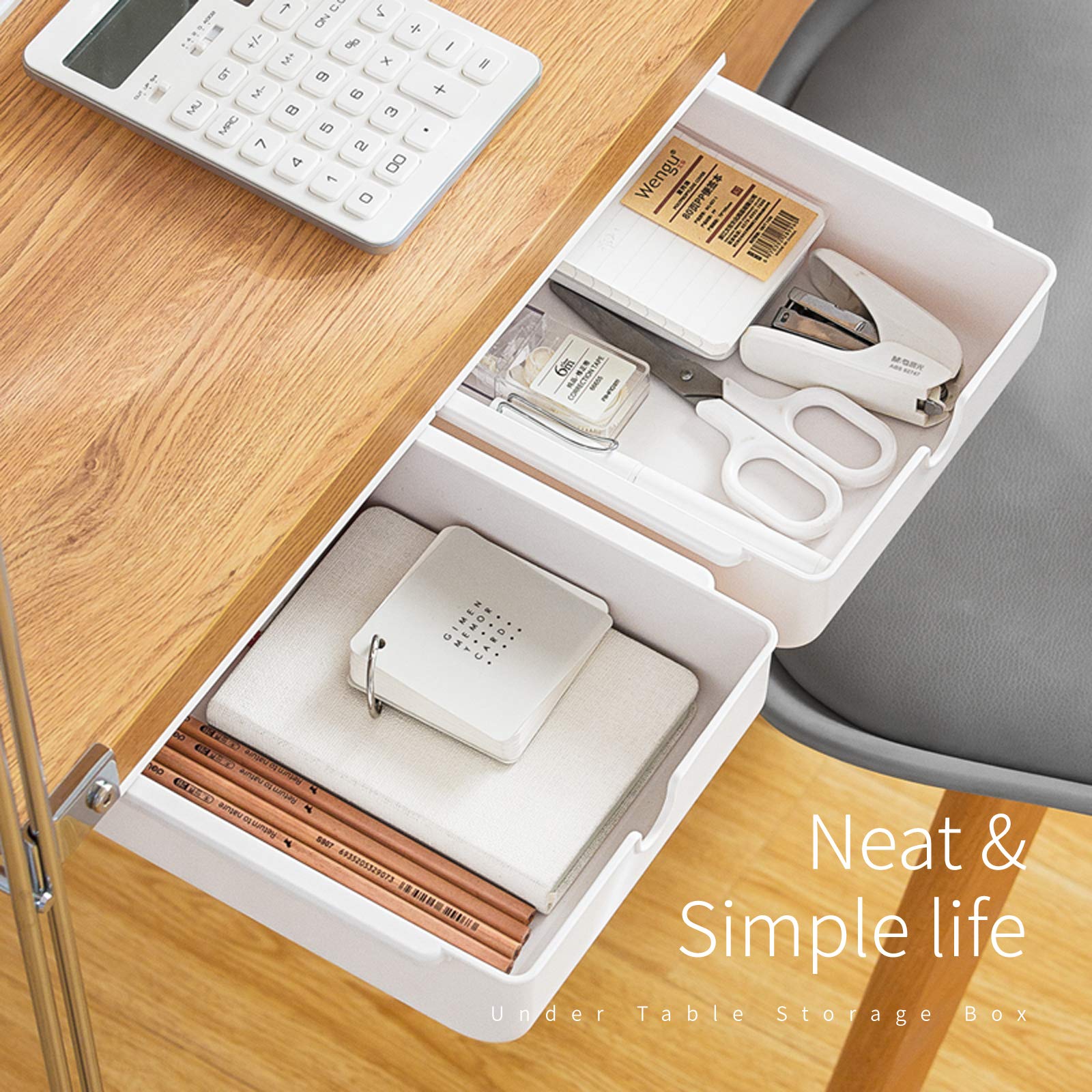 Under Desk Storage Drawer - Hidden Organizer for Office, Kitchen, Cabinet & Makeup | Self-Adhesive with Smooth Sliding Track | Perfect for Small Spaces & Clutter-Free Workspaces
