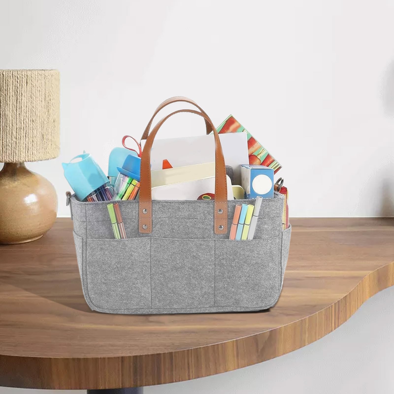 Portable Baby Diaper Caddy Organizer - Foldable Nursery Storage Bag for Diapers, Wipes & Baby Essentials - Grey Felt Changing Table Organizer | Perfect for Nursery, Travel & On-the-Go Parents