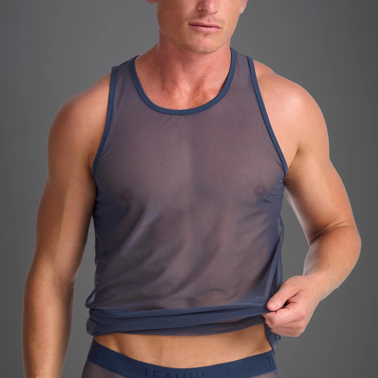 Teamm8 Score Sheer Mesh Tank Top - Navy Blue Athletic Shirt for Women | Breathable Workout Top for Running, Yoga & Gym