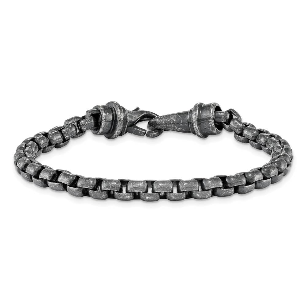 5.25mm Antique Stainless Steel Box Chain Bracelet for Men - 8.5 Inch Black Bow Design | Perfect for Gifts, Weddings & Everyday Wear