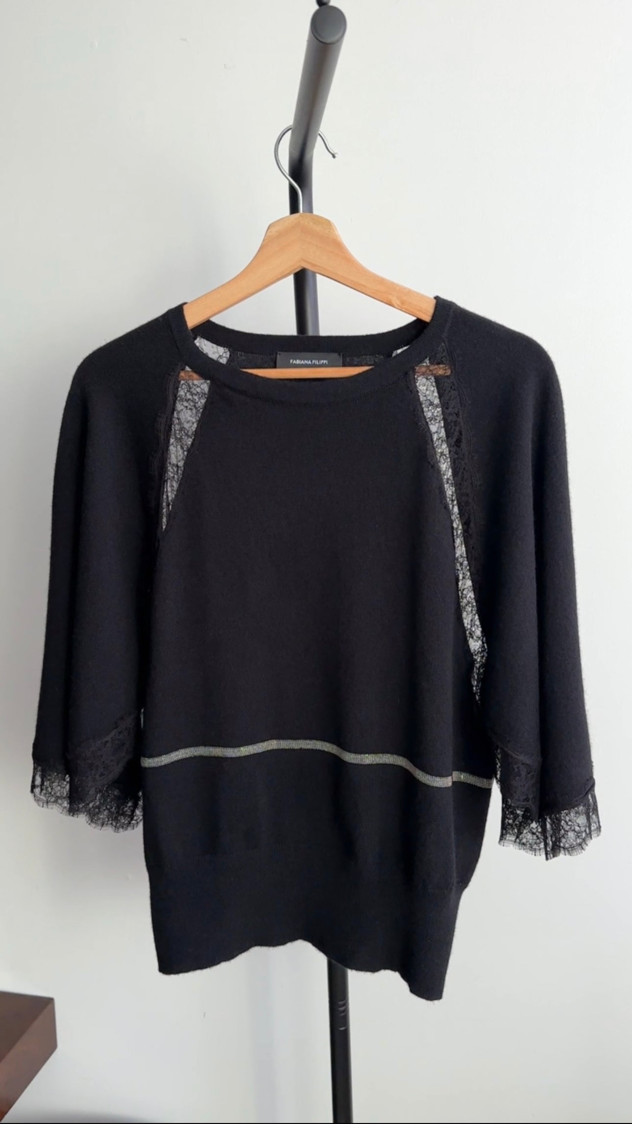 Fabiana Filippi Black Cashmere Lace Sweater for Women - Soft & Elegant Knit Pullover, Size S (4/6) - Perfect for Date Nights & Winter Layering