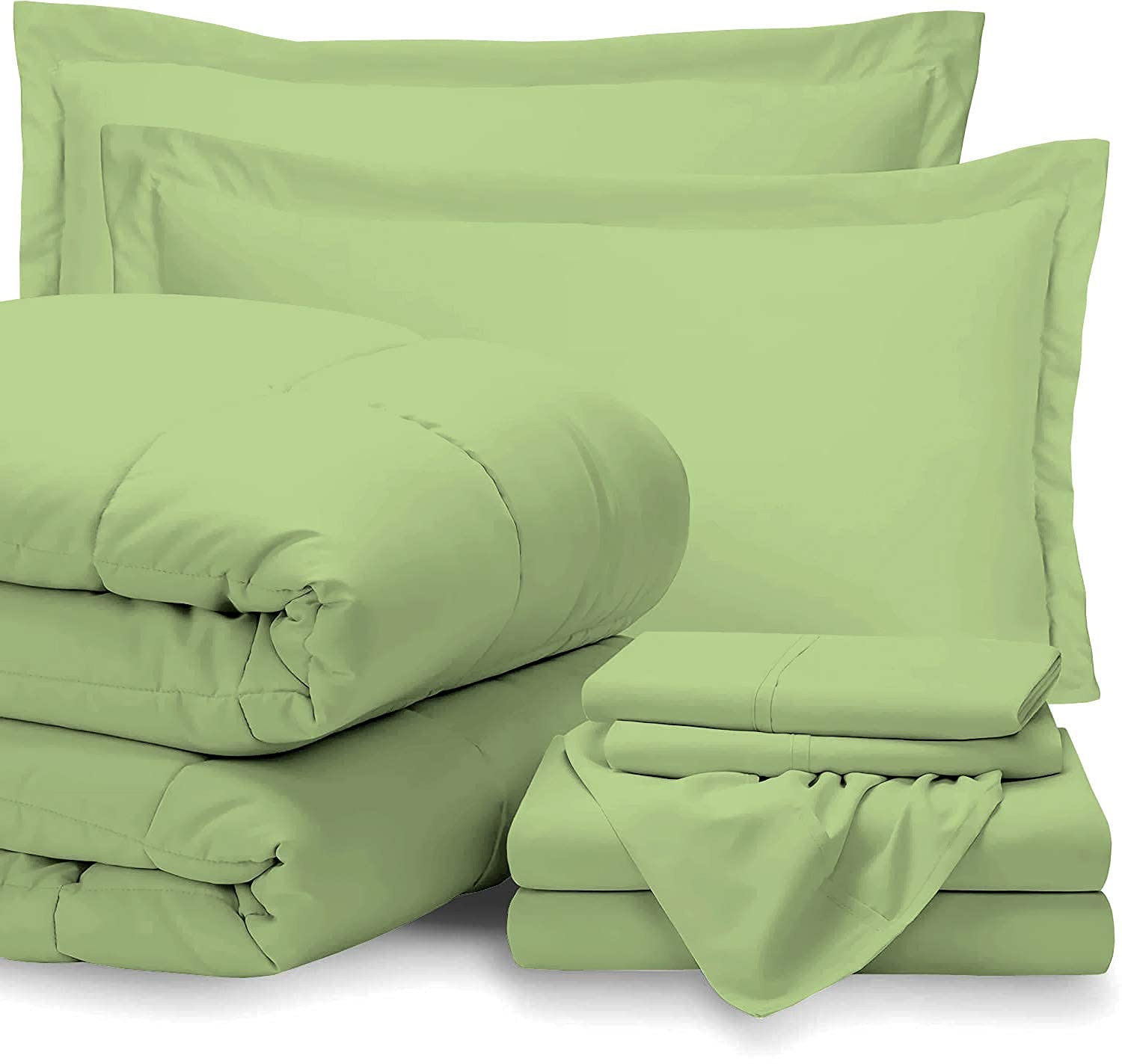 **7-Piece King Size Bed-in-a-Bag Comforter Set - 100% Cotton 600TC Sage Green Bedding with 18