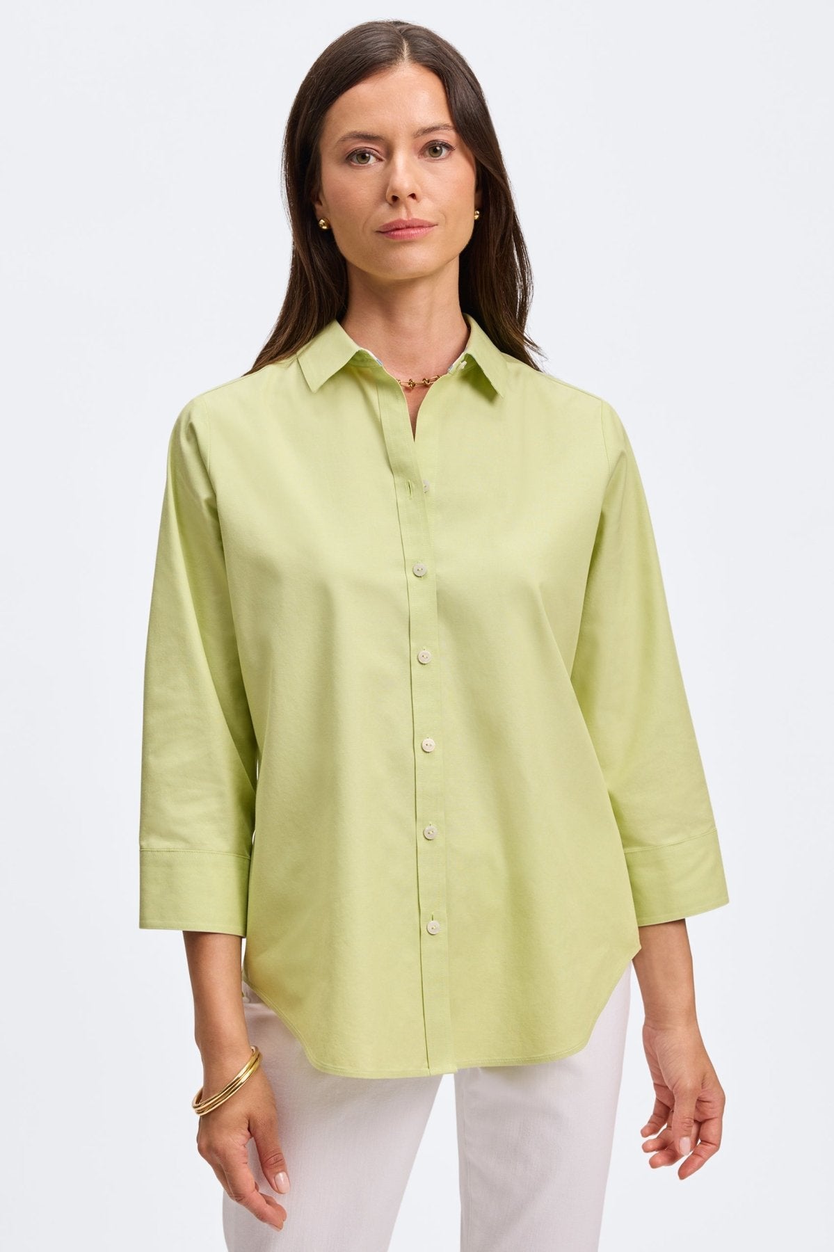 Margie No Iron Pinpoint 3/4 Sleeve Shirt for Women - Wrinkle-Free Comfort Office Wear & Business Casual Attire