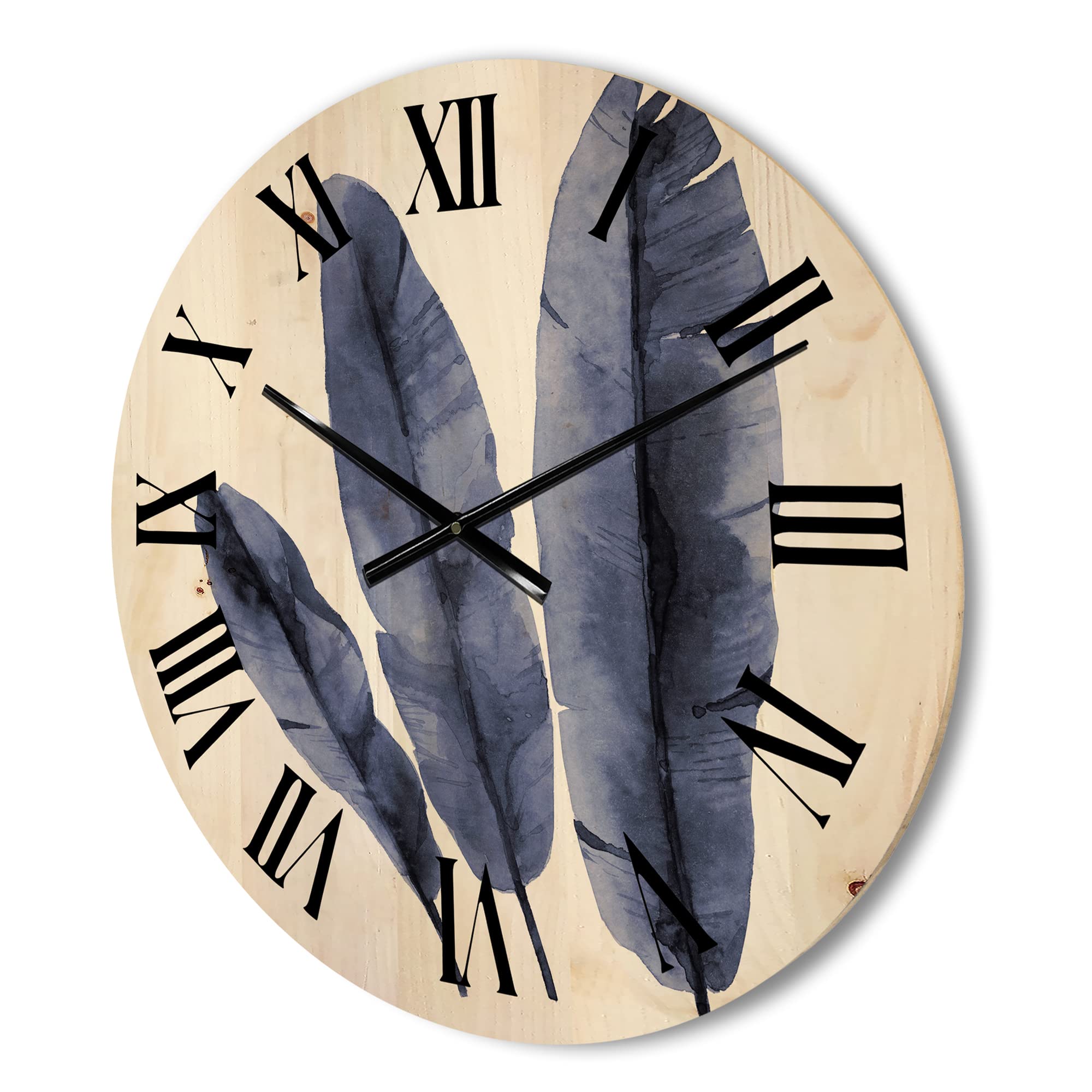 Navy Blue Tropical Banana Leaves Wall Clock - Large Decorative Wooden Floral Botanical Clock for Living Room, Bedroom & Office Décor | Perfect for Beach House, Boho & Tropical Home Decor