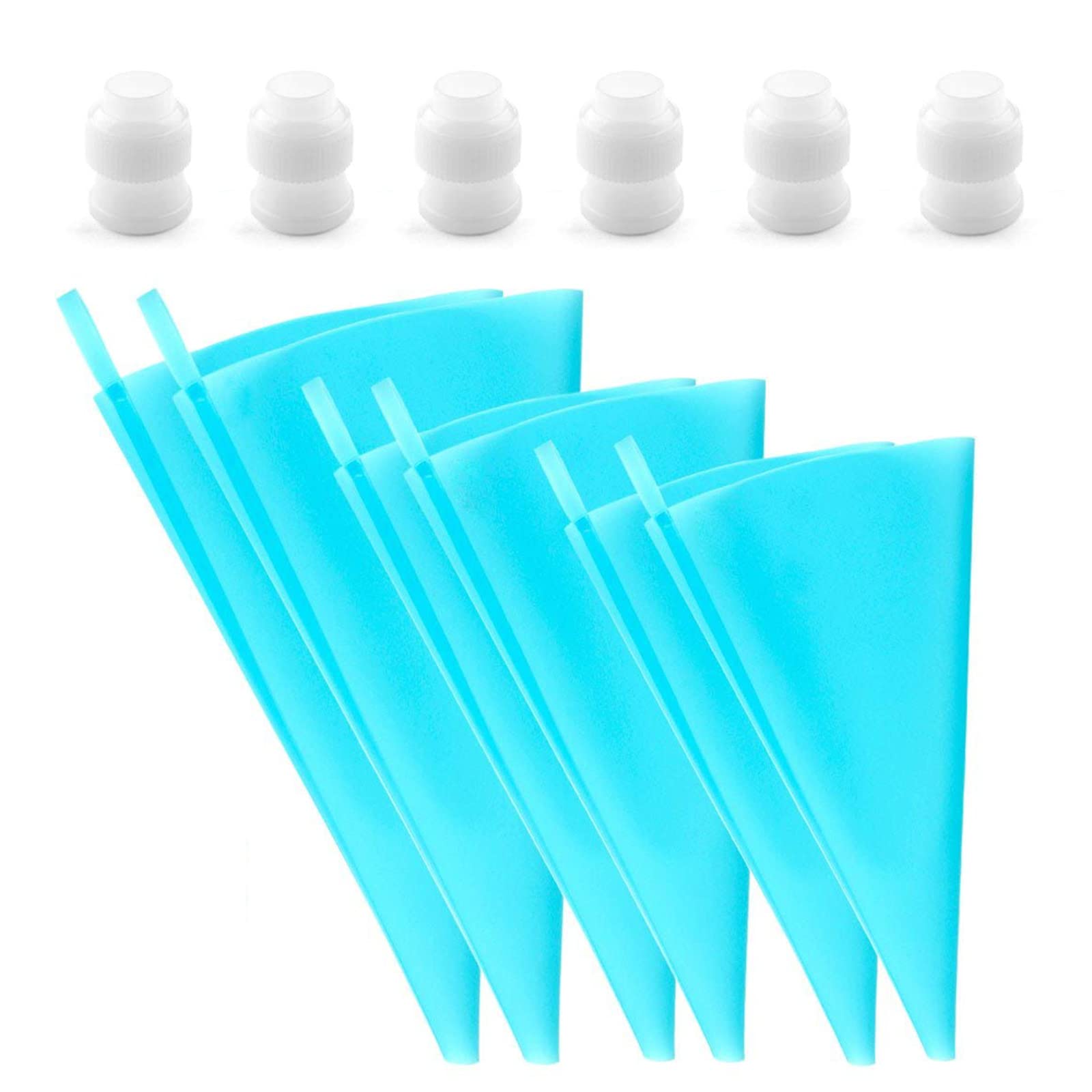 6 PCS Reusable Silicone Icing Piping Bags with 6 Couplers - Professional Cake Decorating Kit for Baking, Cupcakes, Cookies & Desserts - DIY Pastry Cream Spray Tool Set for Home Bakers & Party Decorations