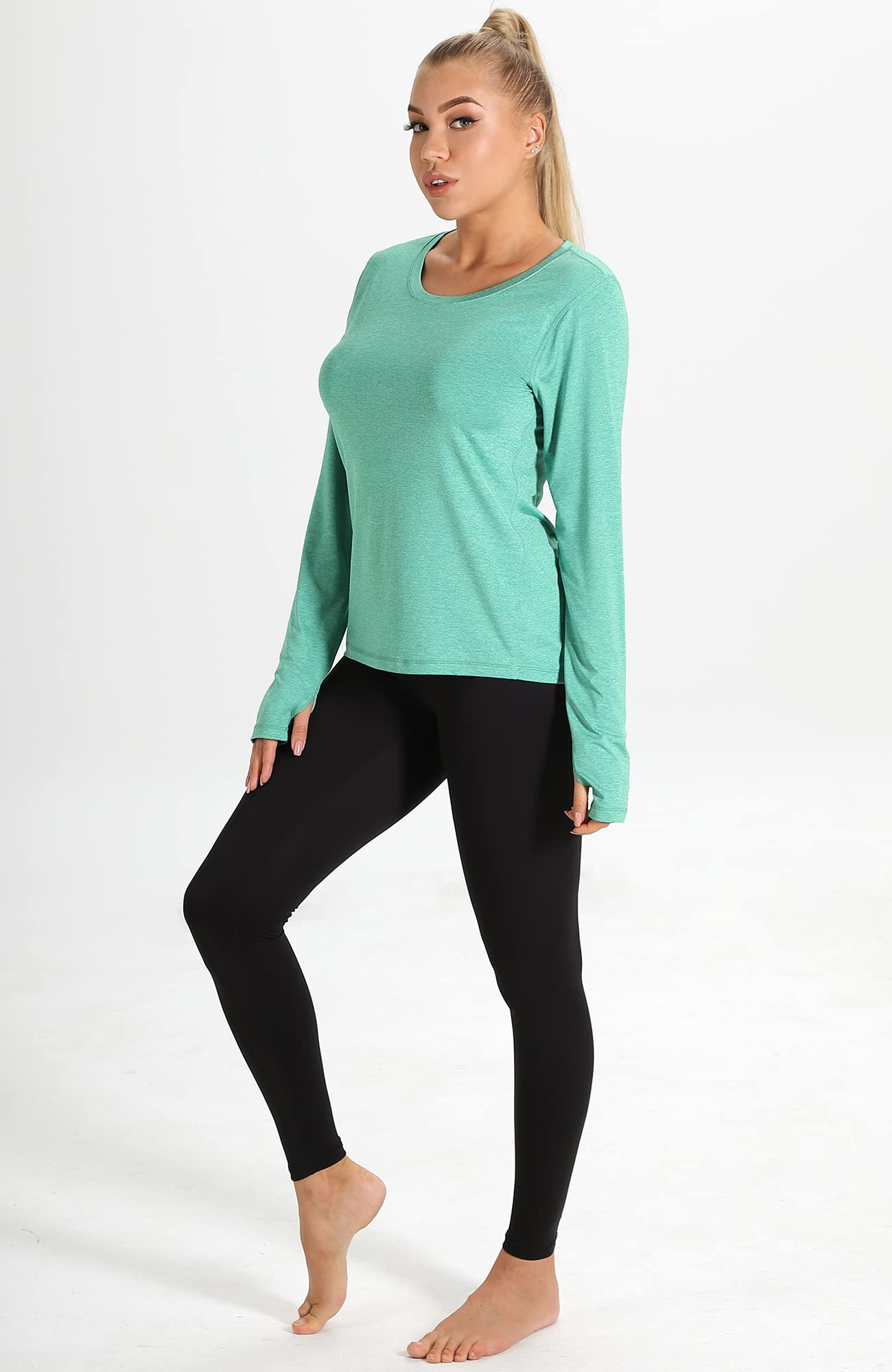 Icyzone Women's Long Sleeve Workout Yoga Shirt with Thumb Holes - Moisture Wicking & Stretchy for Yoga, Gym, Running & Outdoor Activities