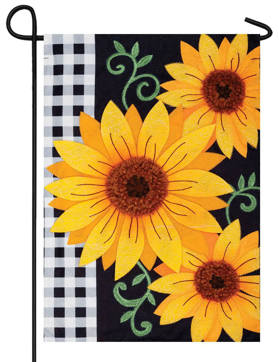 Vibrant Gingham Sunflowers Double Applique Garden Flag - Perfect for Outdoor Decor, Front Yard, and Seasonal Home Display