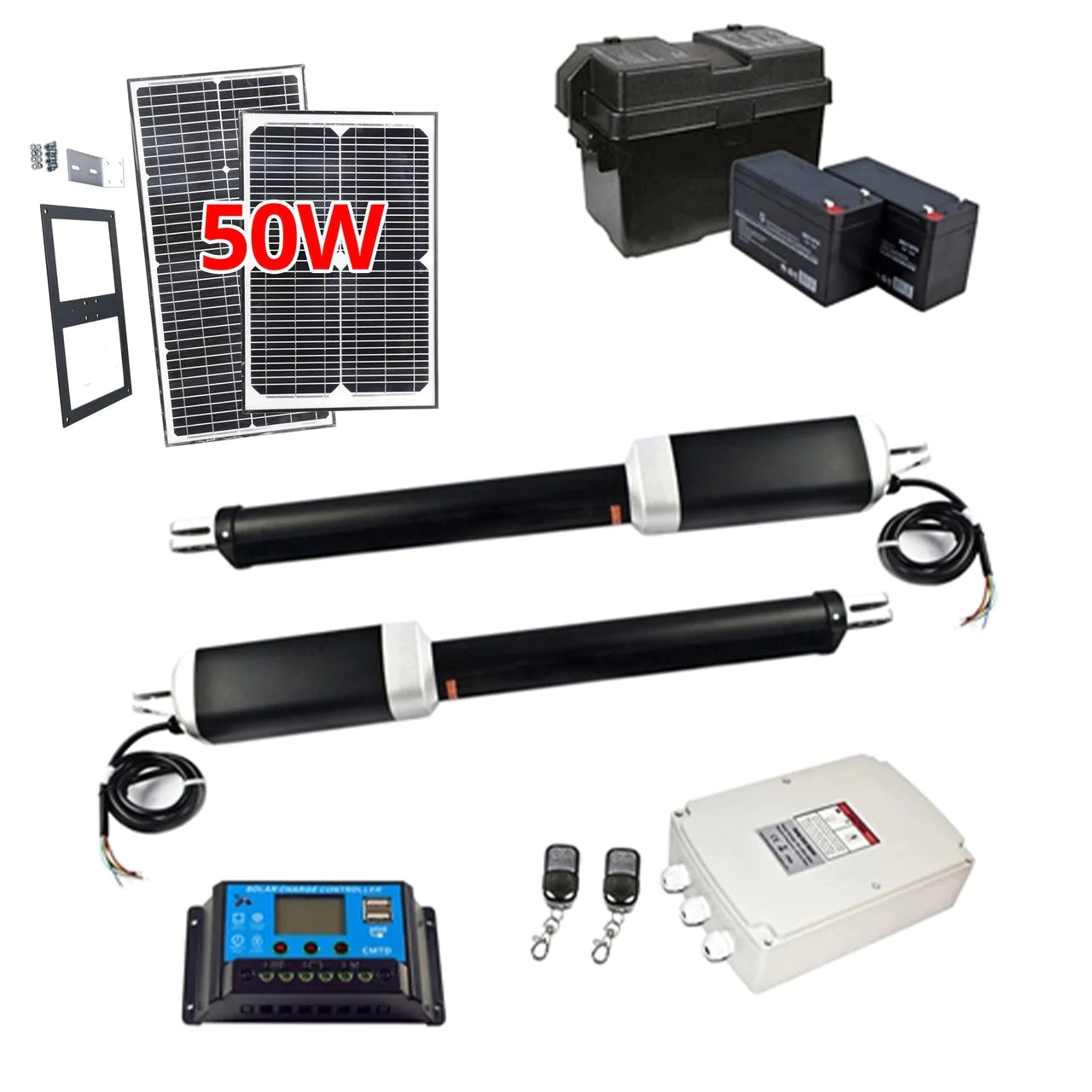 Aleko GG1700/AS1700 Dual Swing Gate Opener with Solar Kit - 50W AC/DC Automatic Driveway Gate Motor for Home Security & Farm Access