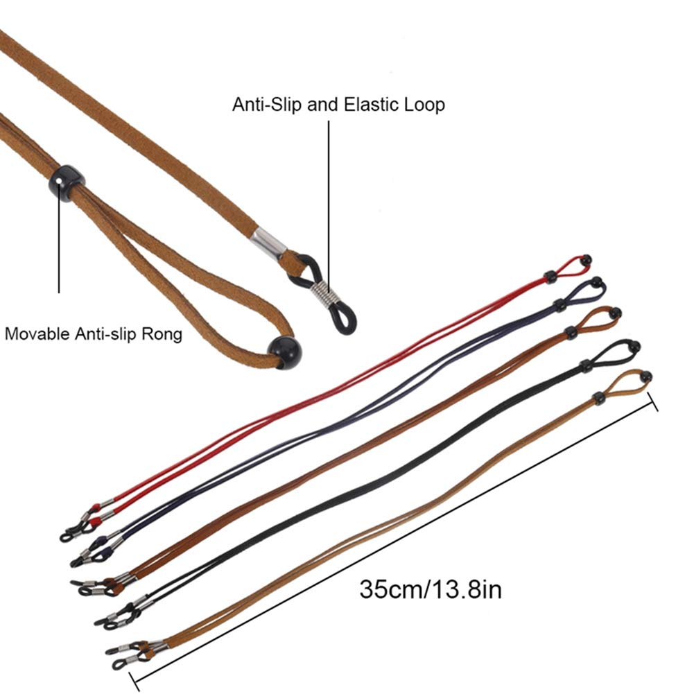 Adjustable PU Leather Eyeglass Strap - 5pcs Multi-Color for Sports & Reading Glasses