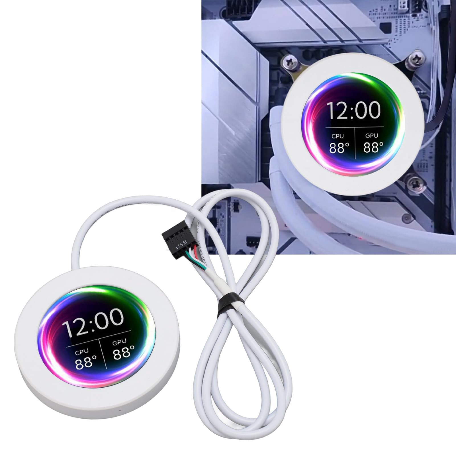 Annadue 2.1 AIO Computer Temperature Monitor with LCD Display - CPU Cooler Upgrade Kit for PC Water Cooling Systems - AIDA64 Compatible Sensor Panel (White) - Perfect for Gaming PCs, Workstations & Custom Builds