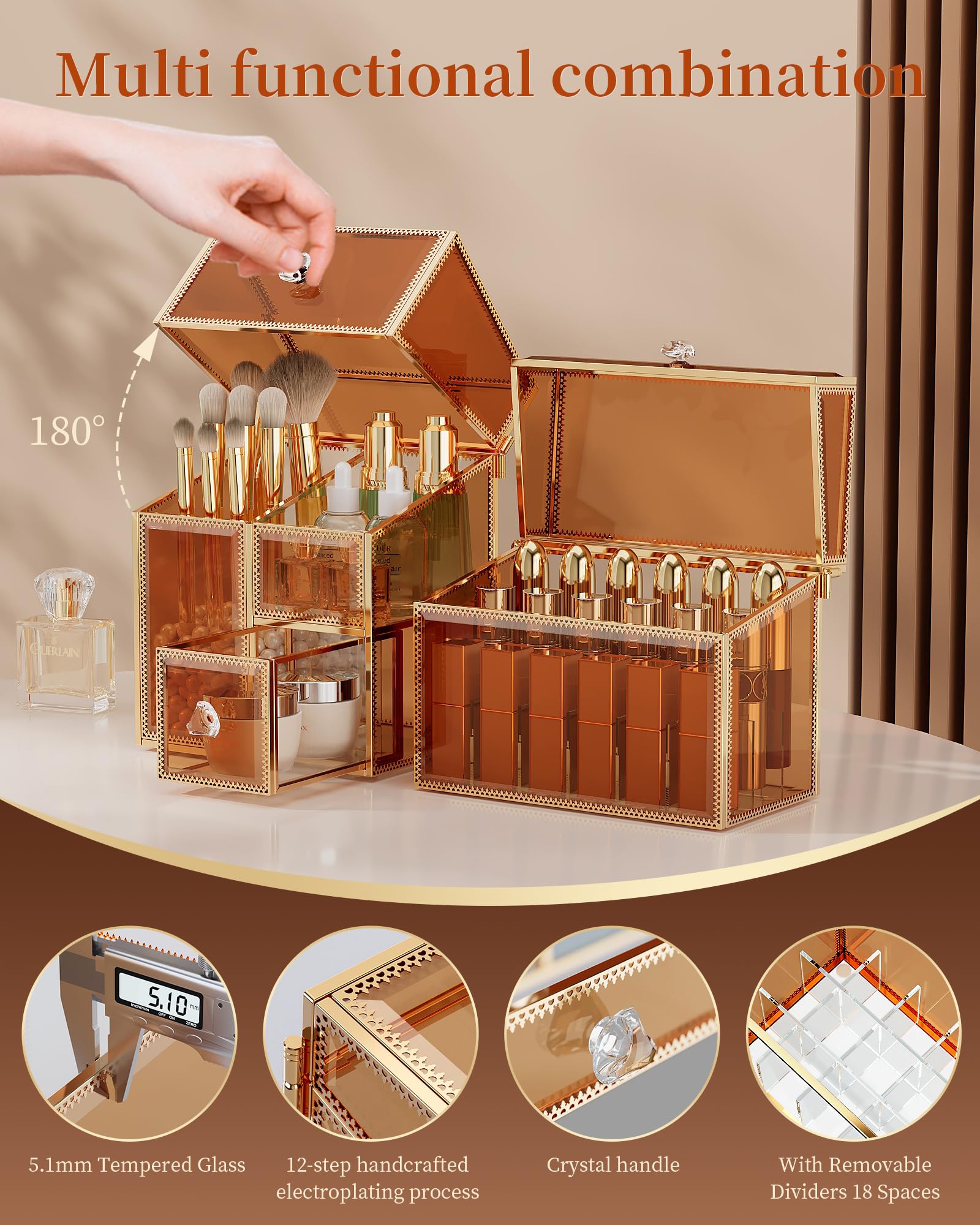 Luxury 2-Piece Makeup Organizer Set - Brush & Lipstick Holder for Vanity Countertop | Cosmetics & Skincare Storage