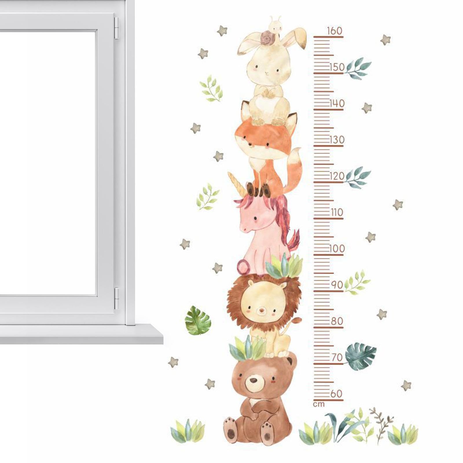 Animal Kids Growth Chart Wall Stickers - Waterproof PVC Height Measurement Decals for Nursery & Bedroom Decor | Perfect for Tracking Child's Development & Playroom Wall Art