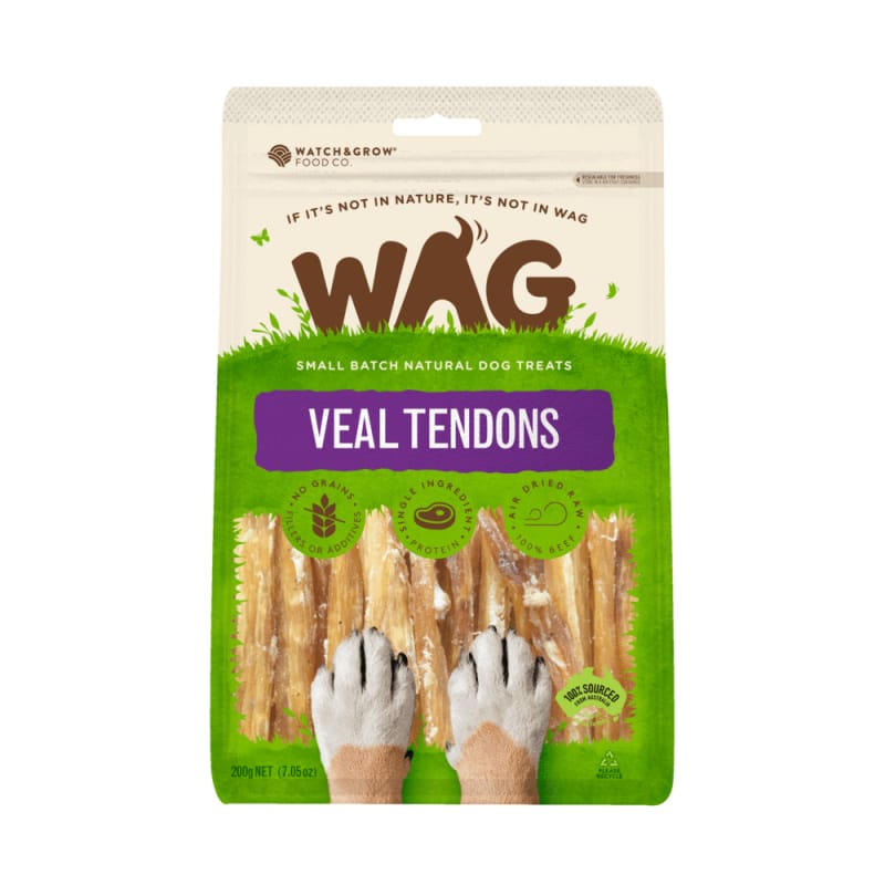 Premium WAG Veal Tendons Air-Dried Dog Treats - 200g All-Natural Chews for Puppies & Adult Dogs - High-Protein, Grain-Free Snacks for Dental Health & Training Rewards - Perfect for Teething, Chewing & Playtime