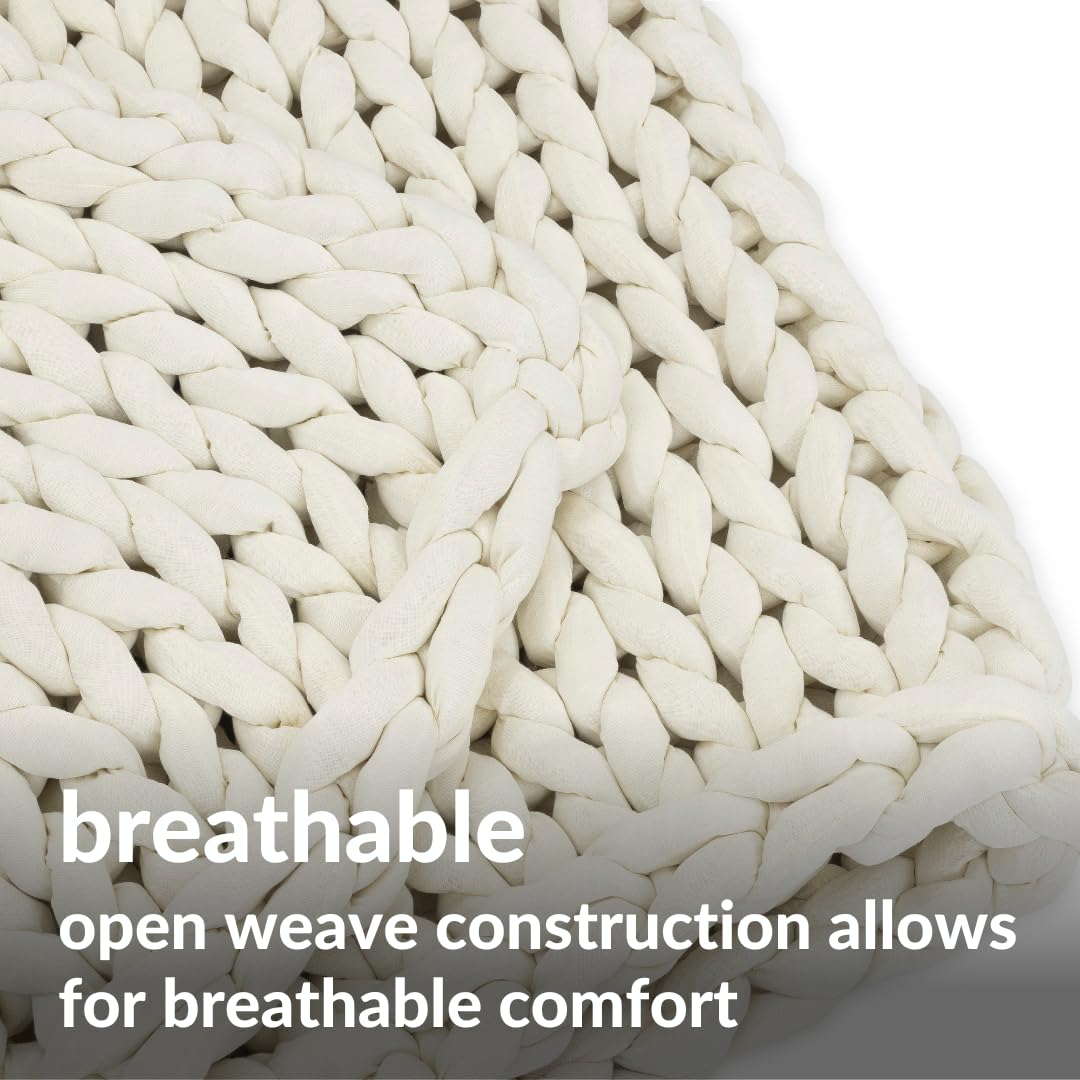 Nuzzie Kids Chunky Knit Weighted Blanket 8lbs - Breathable Cooling Handmade Knit Throw for Children - Machine Washable Weighted Blanket for Anxiety & Better Sleep - Nursery Decor (Cream, 40x56 Inches) | Perfect for Bedtime, Sensory Therapy & Cozy Naptime