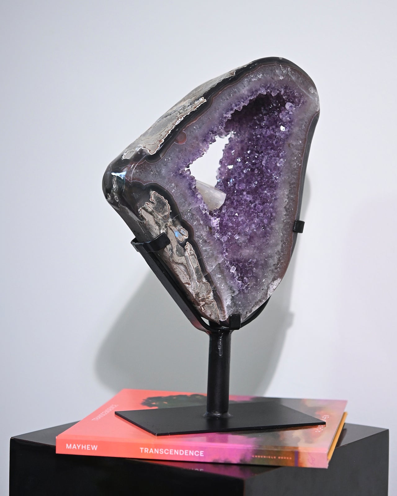 Natural Amethyst with Calcite Geode Crystal on Display Stand - 11 lbs Large Healing Stone for Home Decor, Meditation & Spiritual Gifts