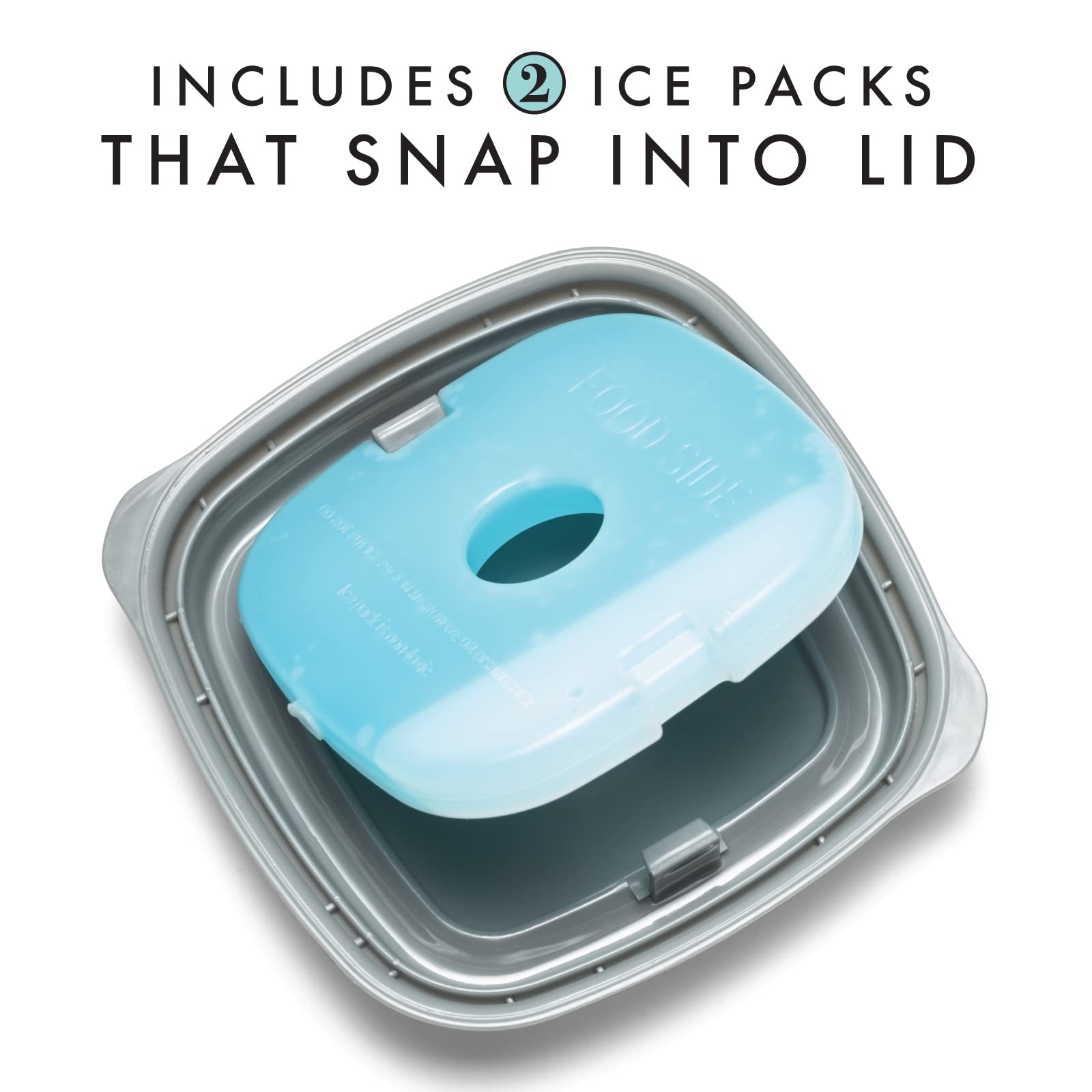 Fit & Fresh 8 oz Small Plastic Food Storage Containers with Lids - 4 Pack Leakproof Reusable Snack Containers for Salads, Dressings & Condiments - Includes 2 Attachable Ice Packs for Lunch Box & Meal Prep