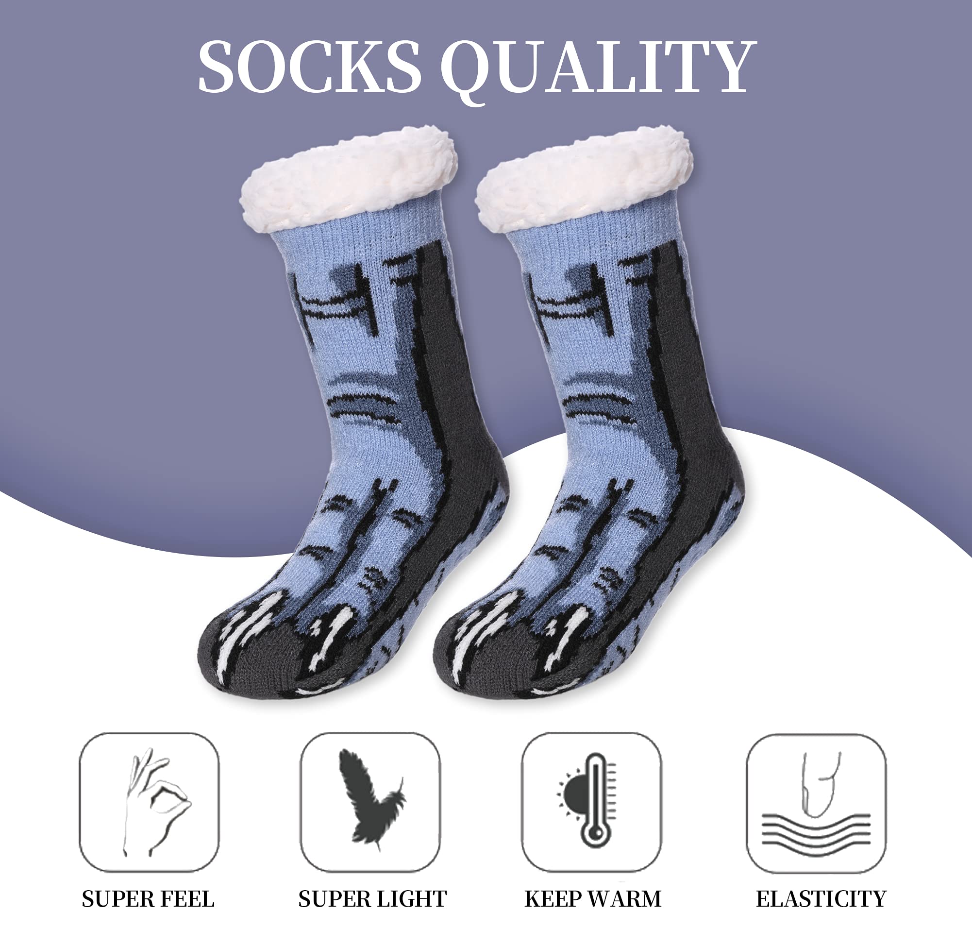 SDBING Kids Fuzzy Slipper Socks for Boys & Girls - Soft Cozy Fluffy Grips Winter Warm Non-Slip Socks - Perfect for Indoor Wear, Christmas Gifts & Cold Weather Comfort