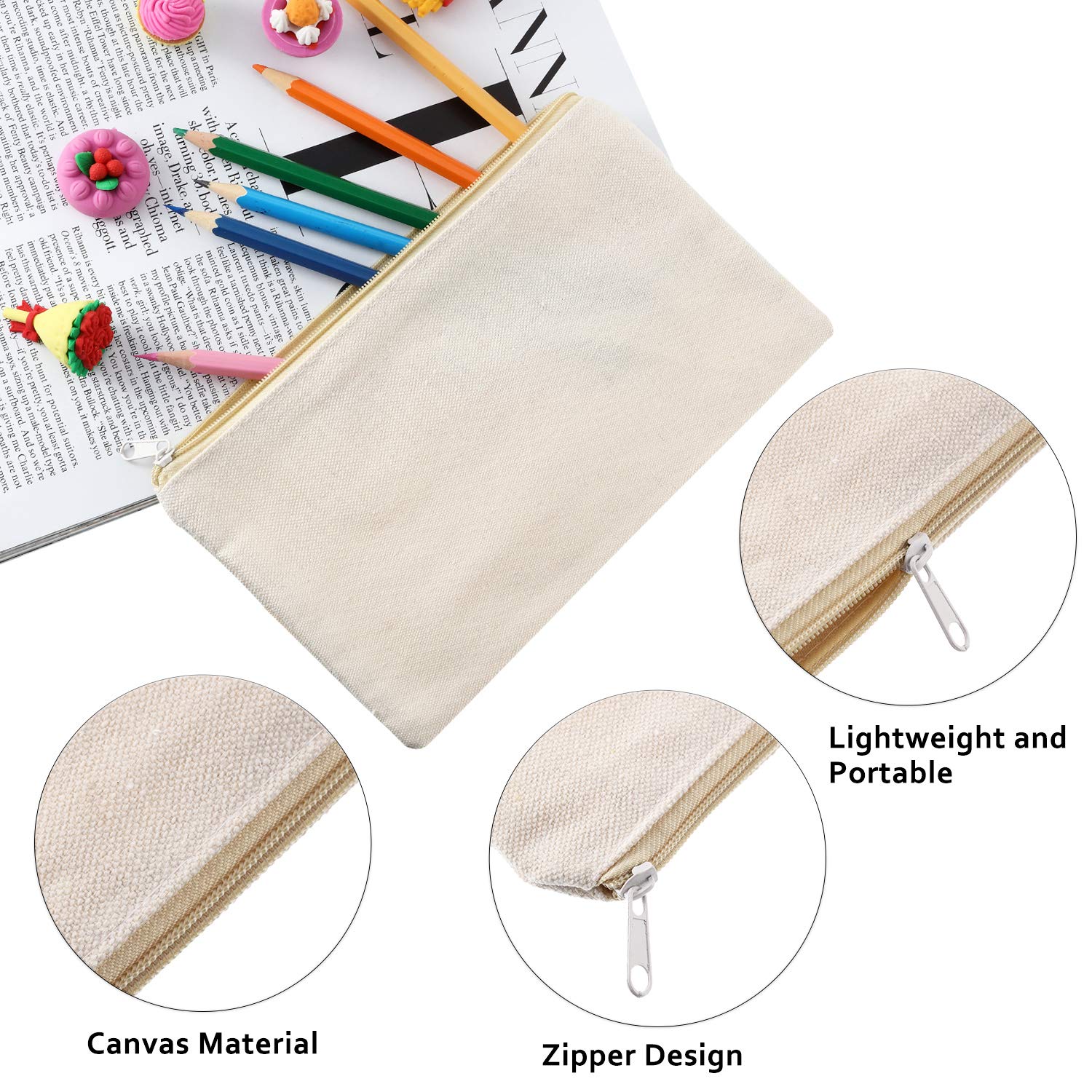 16-Pack Beige Canvas Makeup Bags - Travel & DIY Storage Pouches