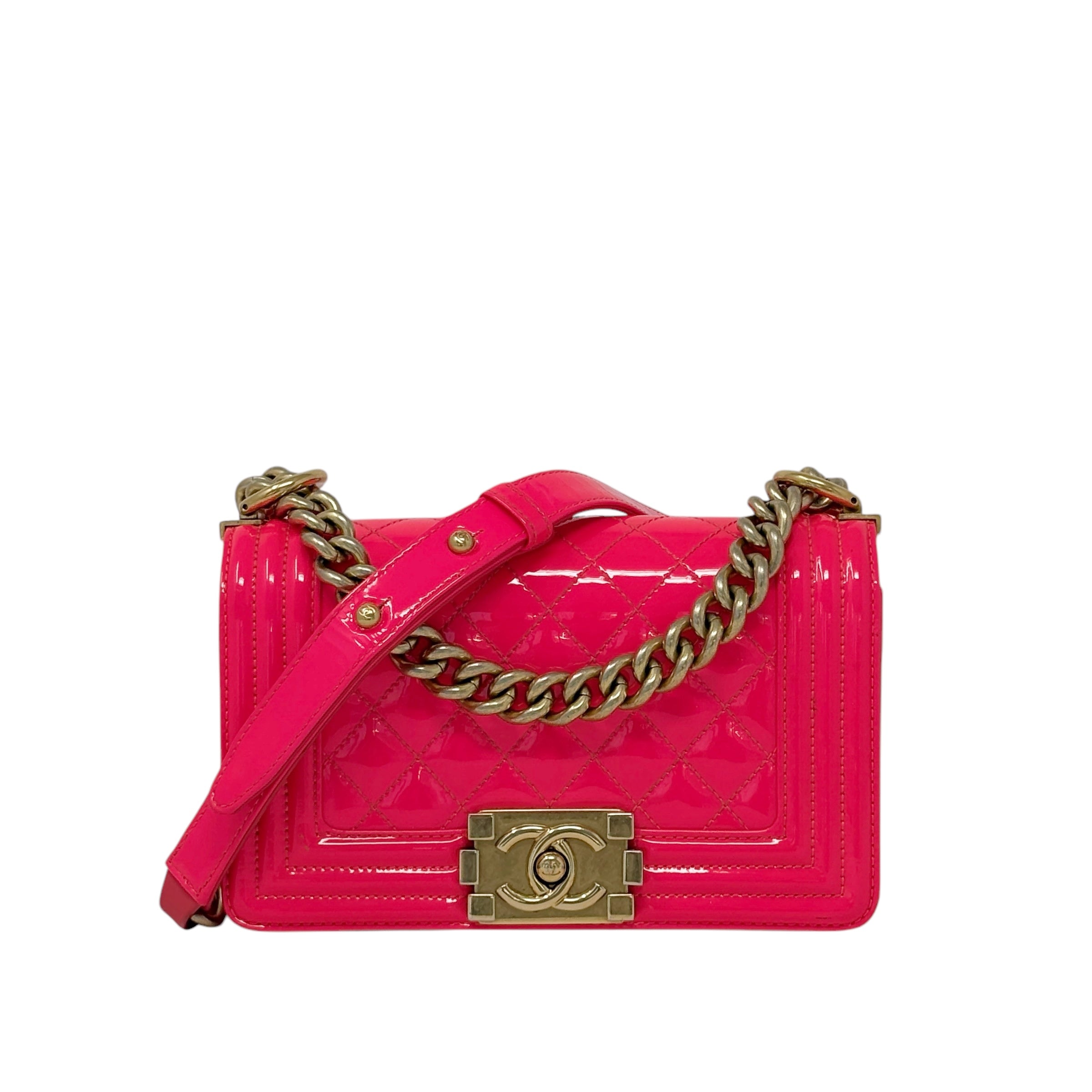 Chanel Pink Patent Leather Small Boy Bag - Luxury Crossbody Handbag for Women, Perfect for Parties, Dates & Special Occasions