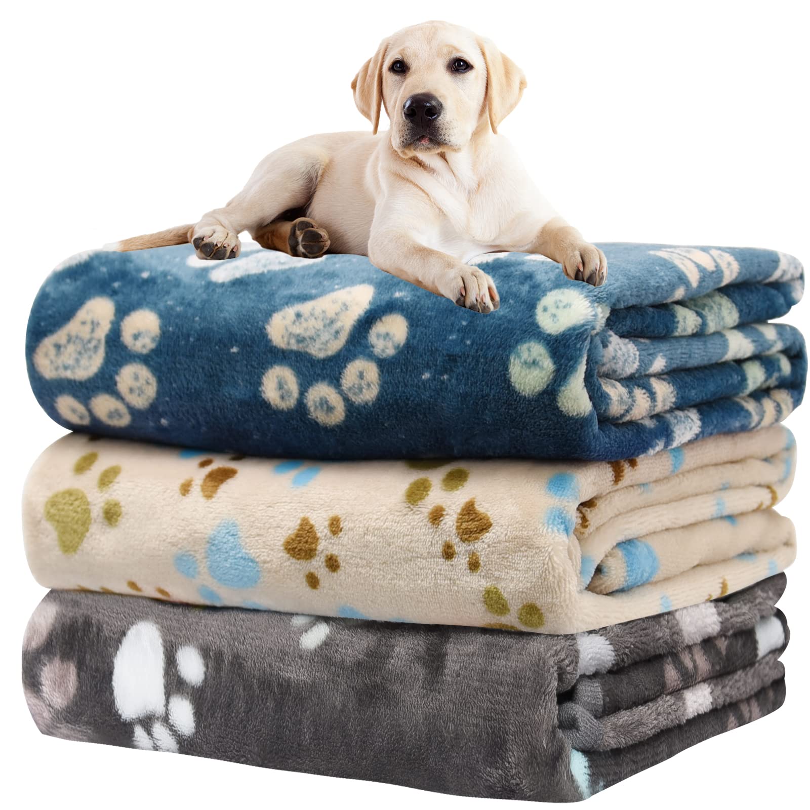 1 Pack 3 Premium Soft Fluffy Fleece Dog Blankets for Large & Medium Dogs - 41x31 Inch Cozy Pet Blanket for Puppy, Cat & Small Animals - Perfect for Couch, Bed & Travel Use