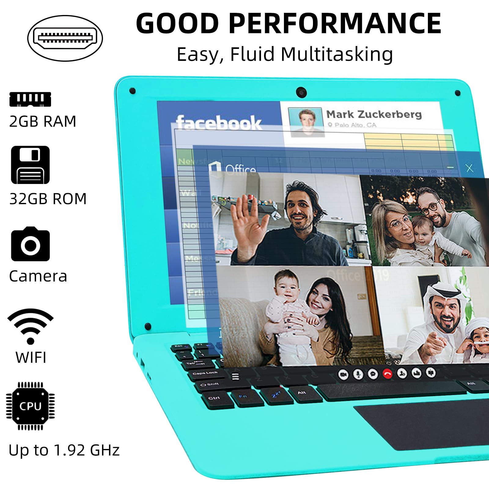 iSTYLE 10.1 Inch Windows 10 Ultra Thin Laptop - Full HD Display, 2GB RAM, 32GB Storage, Intel Atom Quad Core 1.44GHz, USB 3.0, WiFi, HDMI, Bluetooth - Includes Laptop Bag, Mouse, Mouse Pad & Headphones (Blue) - Perfect for Work, Study & Travel