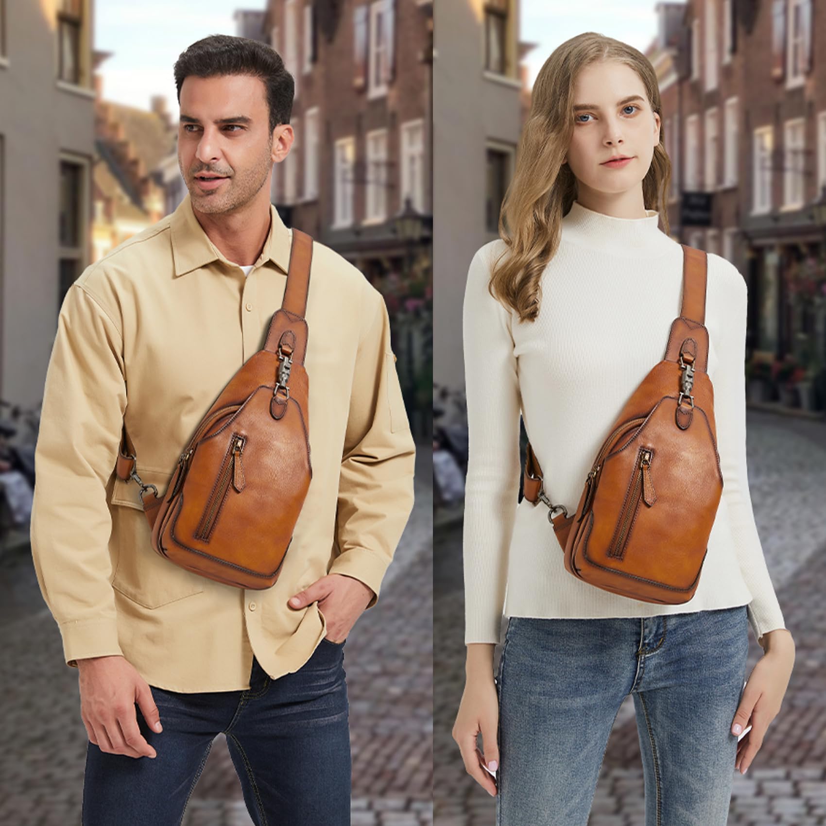 LRTO Genuine Leather Sling Bag for Men & Women - Real Leather Crossbody Shoulder Bag, Chest Bag & Sling Backpack Purse - Perfect for Travel, Work & Everyday Use