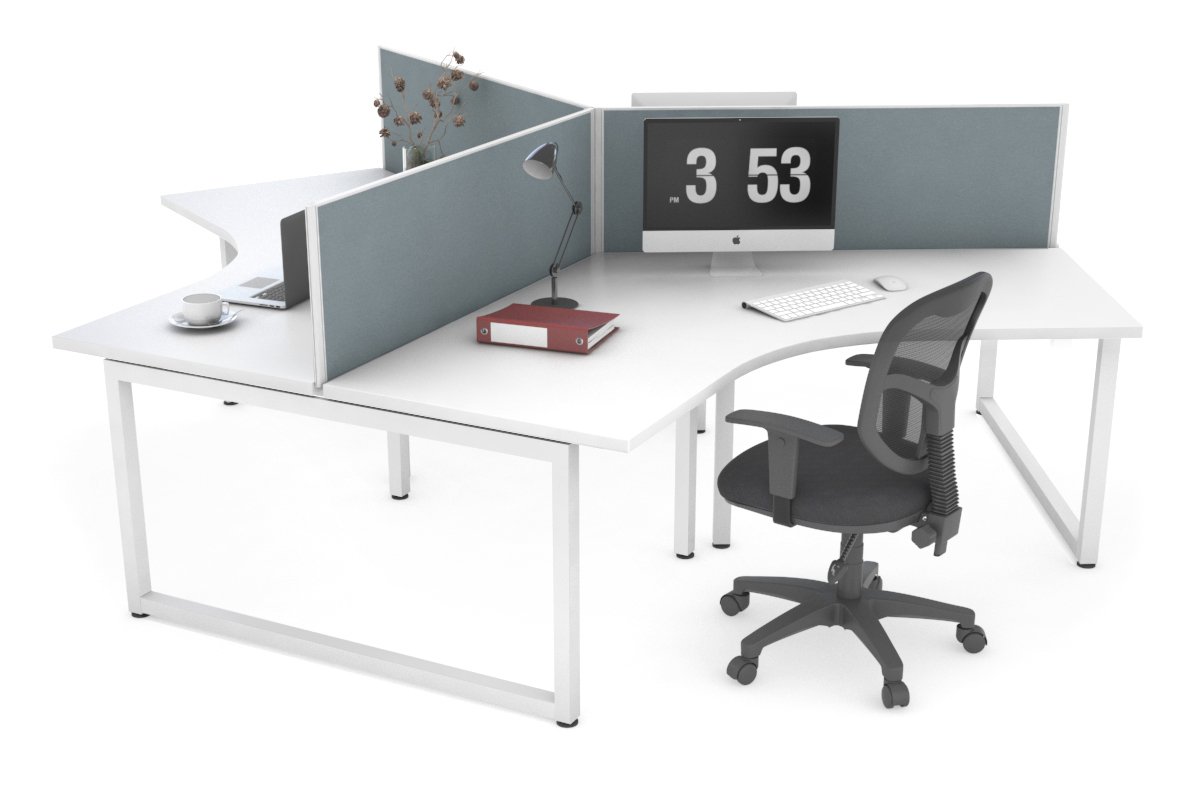 Quadro Loop Legs 3-Person 120 Degree Office Workstation - Modular Desk for Collaborative Workspaces & Team Projects