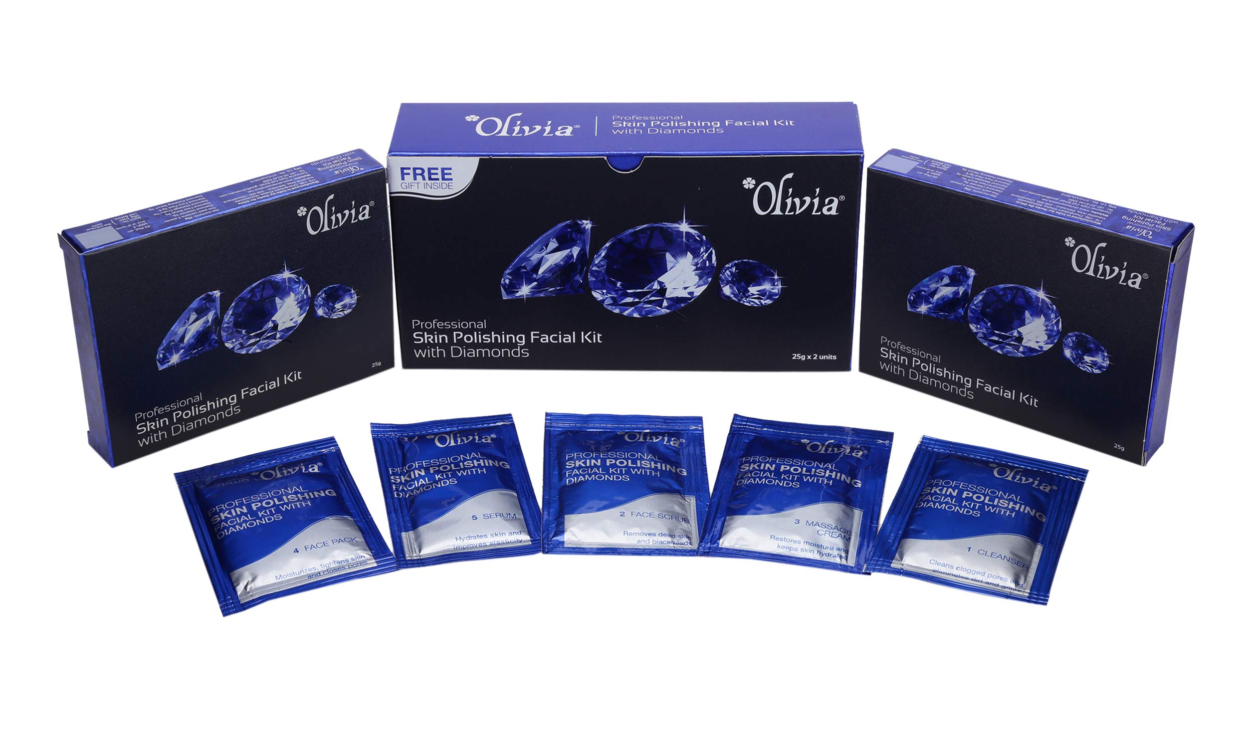 Olivia Skin Polishing Diamond Facial Kit 50g - Cleanser, Face Scrub, Massage Cream, Face Pack & Serum for Glowing Skin | At-Home Spa Treatment & Skincare Routine