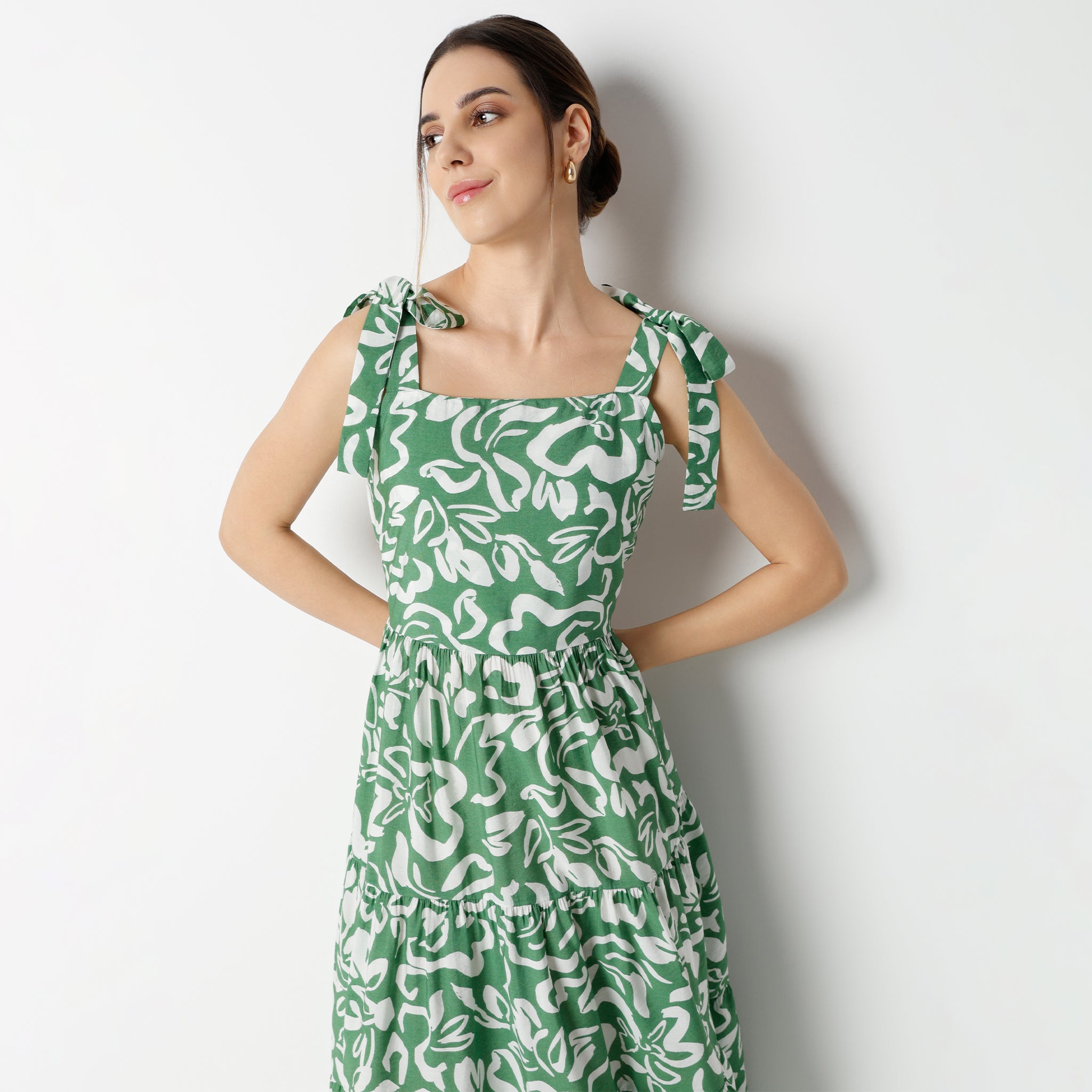 Flare Fit Printed Calf-Length Square Neck Strap Dress for Women | Summer Casual & Party Wear | Perfect for Beach, Vacation, and Date Nights