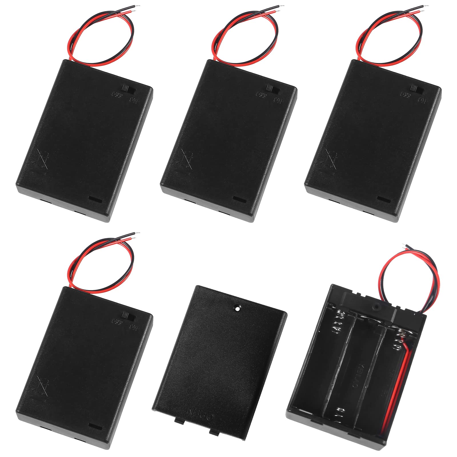 5pcs 3 AA Battery Holder with Cover and ON/OFF Switch - 4.5V Plastic Battery Case with Wires for DIY Electronics, LED Projects, and Remote Controls - Durable Power Supply Solution for Toys, Flashlights, and Science Experiments
