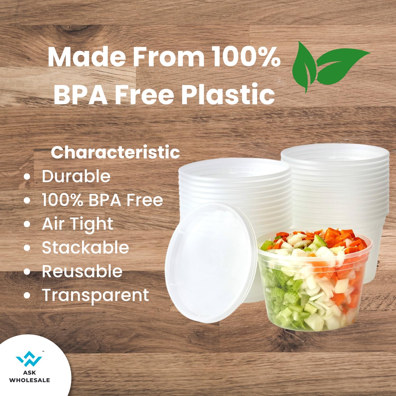 ASK WHOLESALE 16 oz BPA-Free Plastic Food Storage Containers with Lids - Leakproof, Microwave/Dishwasher/Freezer Safe, Reusable Deli Containers (Pack of 240) - Perfect for Meal Prep, Leftovers, Soups, Stews & Deli Foods Storage