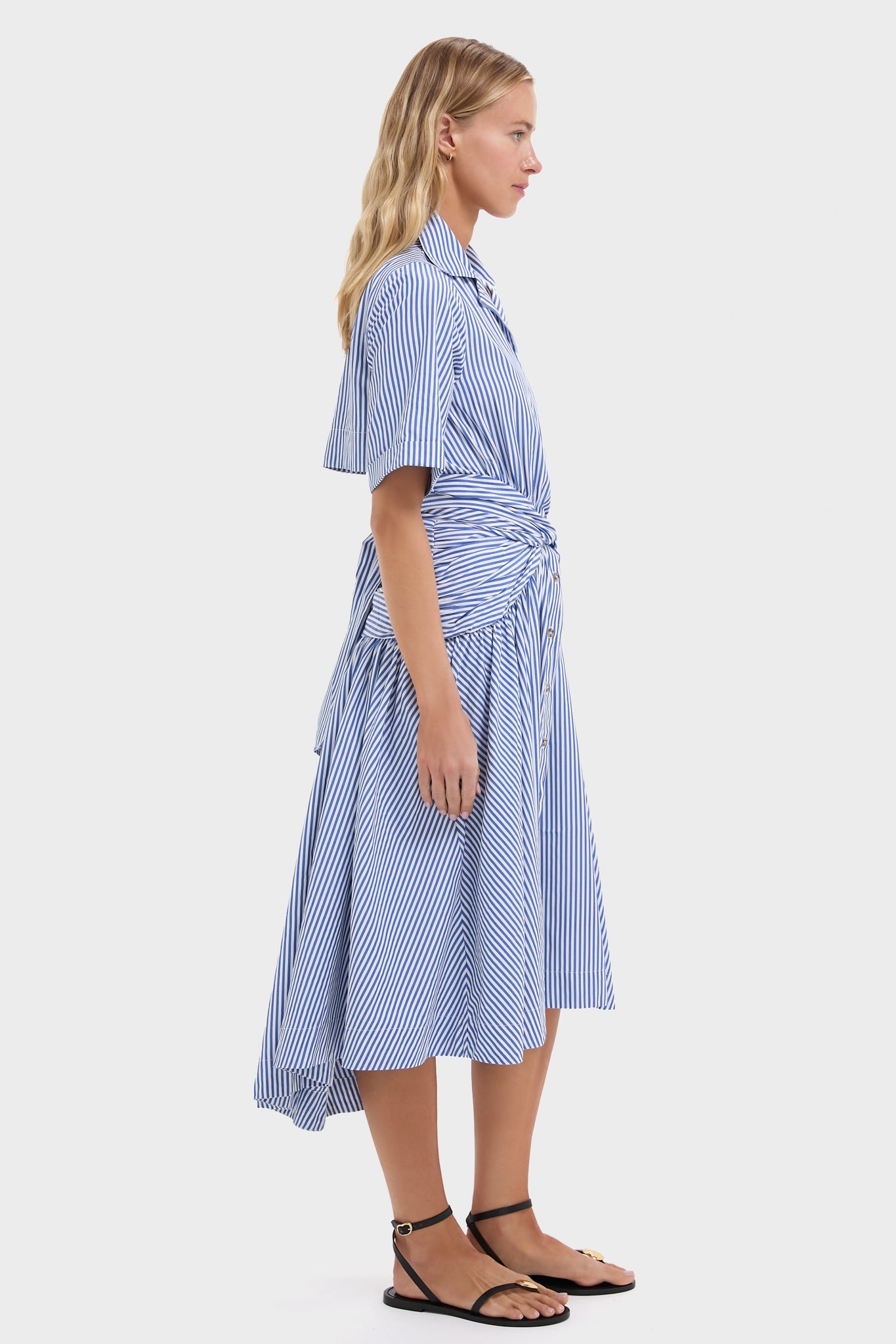 Blue Striped Tie-Waist Shirt Dress for Women - Stylish Casual & Office Wear - Perfect for Work, Dates & Everyday Outfits